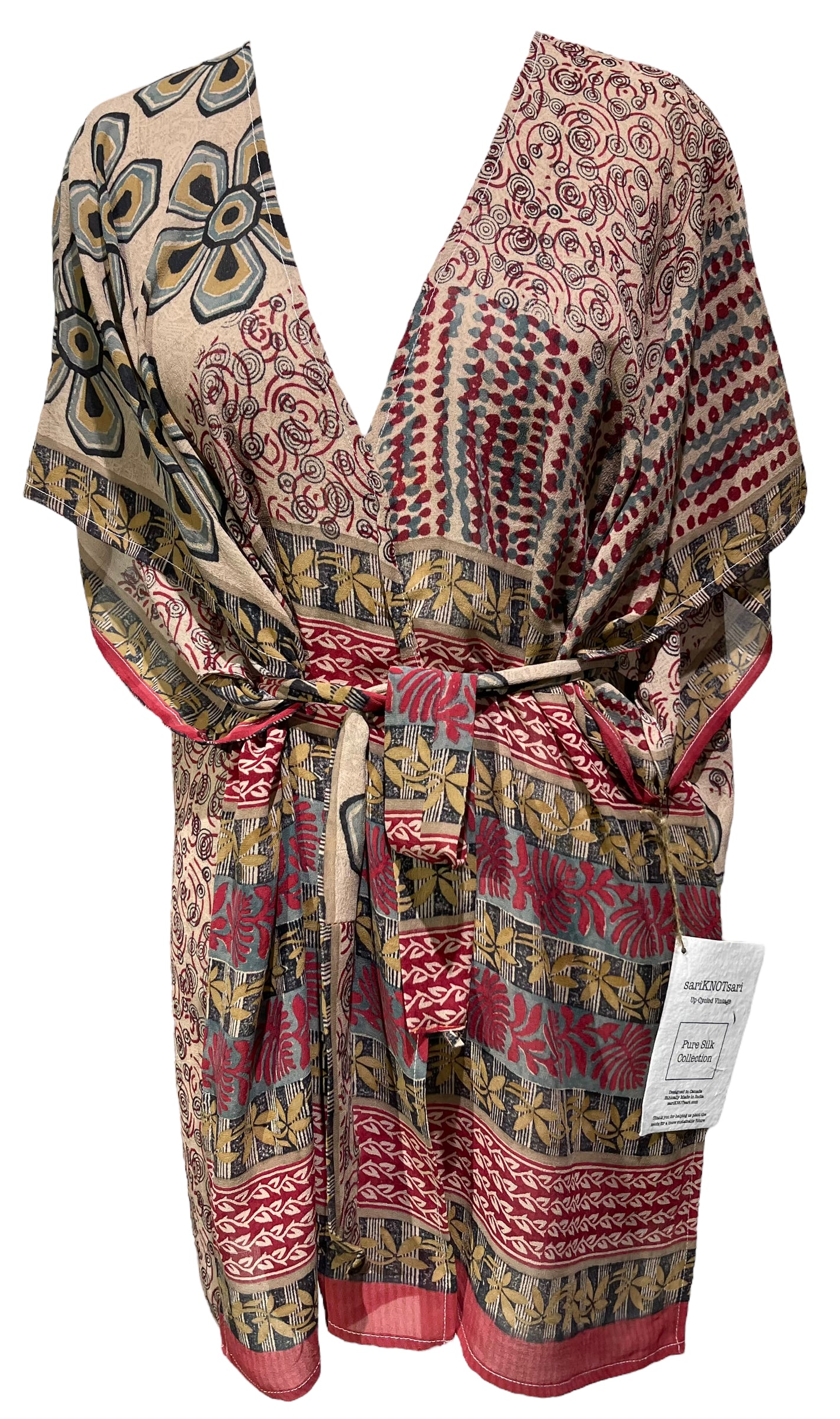 PRG3593 Sheer Avatar Pure Silk Kimono-Sleeved Jacket with Belt