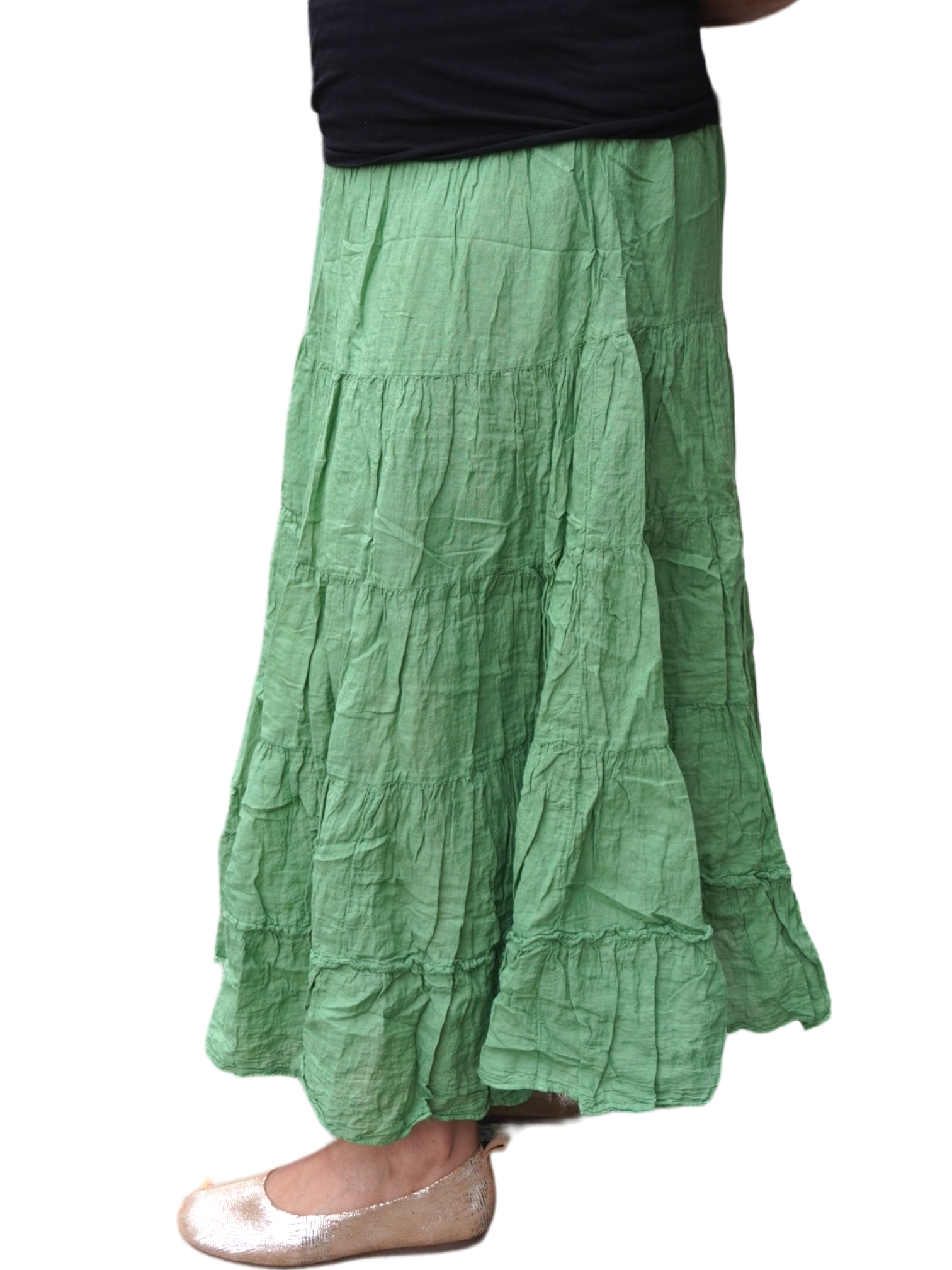 Bright Leaf Green Cotton Voile Tiered Skirt