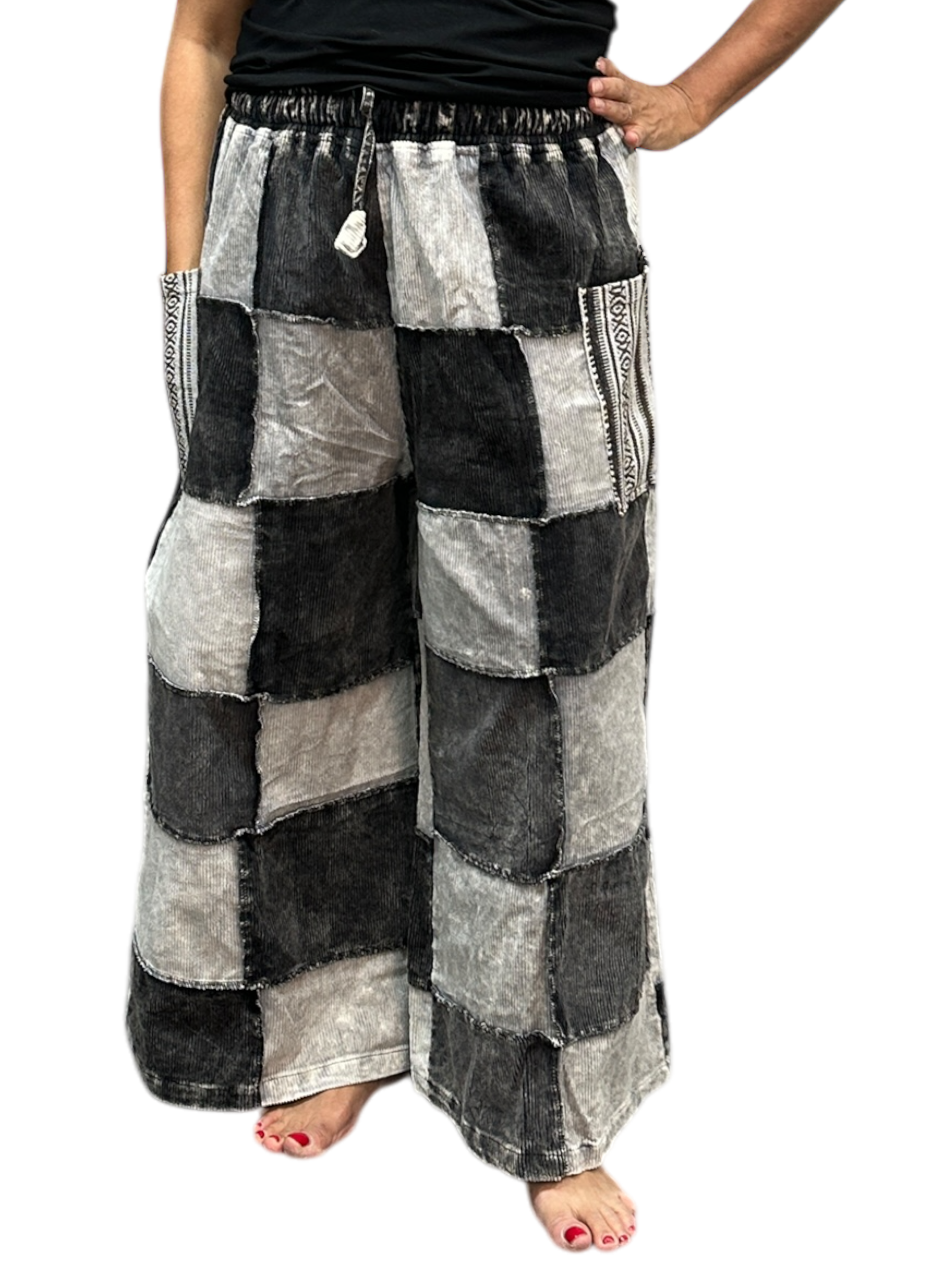 Mostly Black and White Corduroy Patchwork Pants