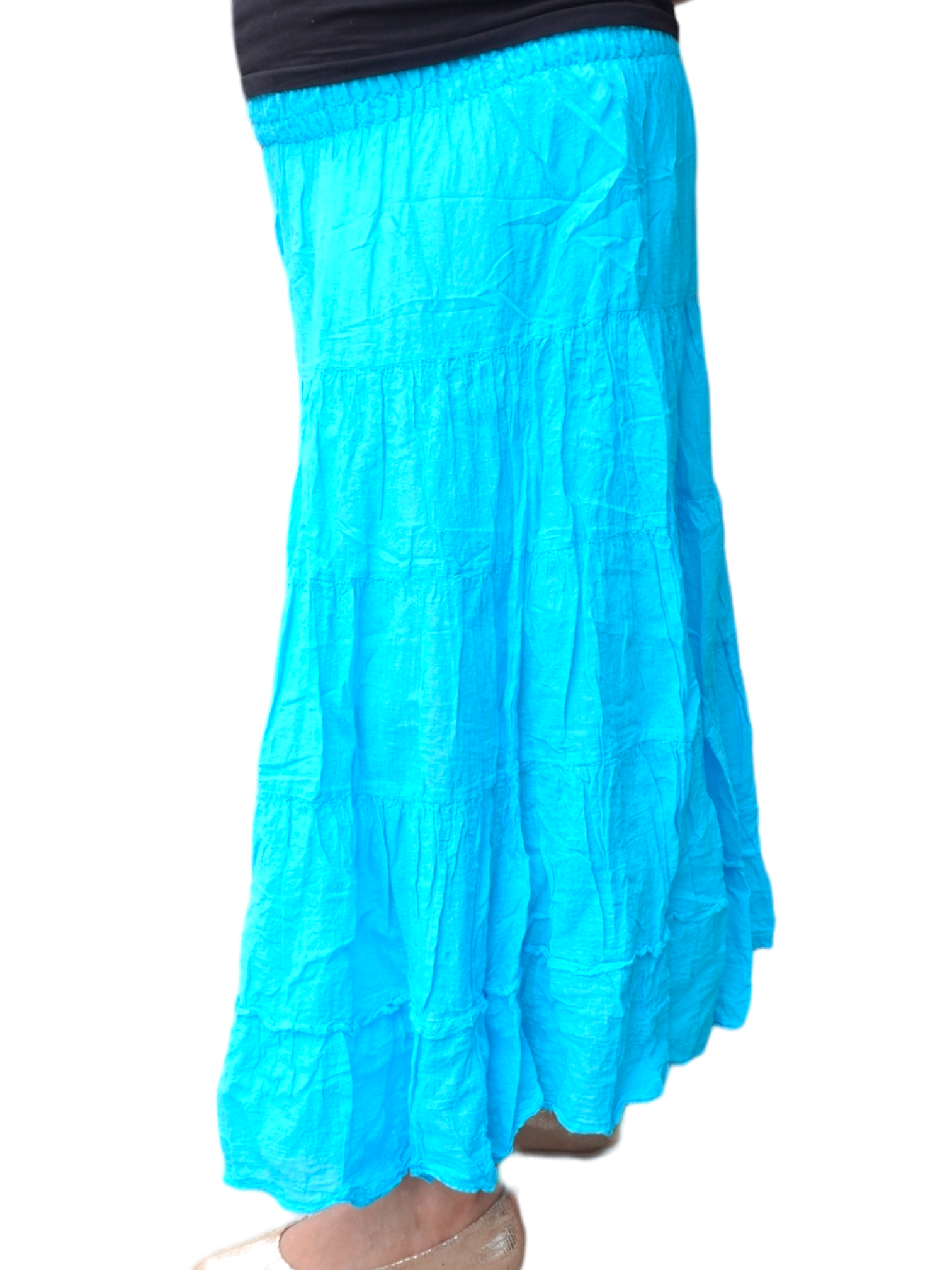 Bright Sky Blue Cotton Voile Tiered Skirt