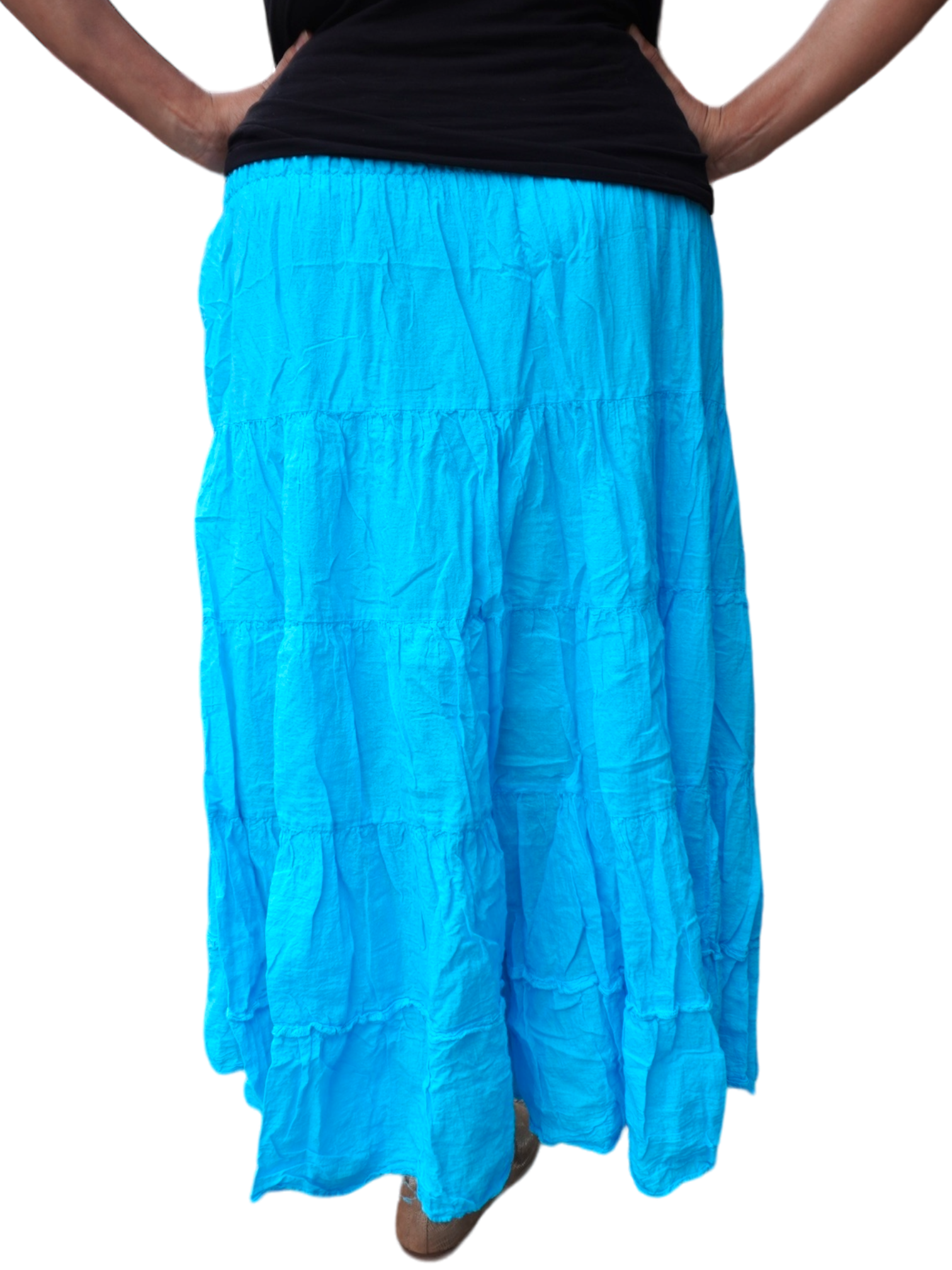 Bright Sky Blue Cotton Voile Tiered Skirt