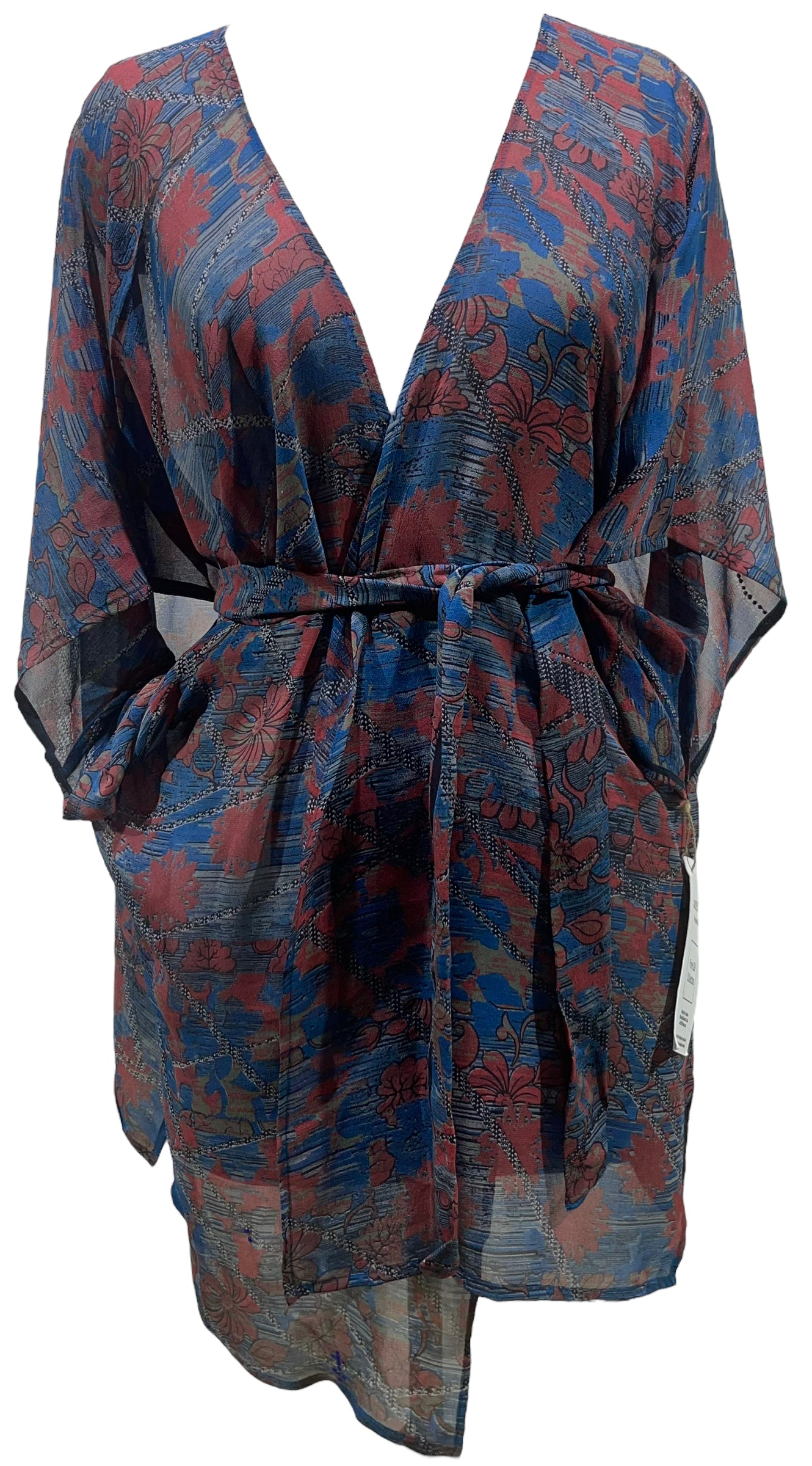 PRG5338  Sheer Avatar Pure Silk Kimono-Sleeved Jacket with Belt