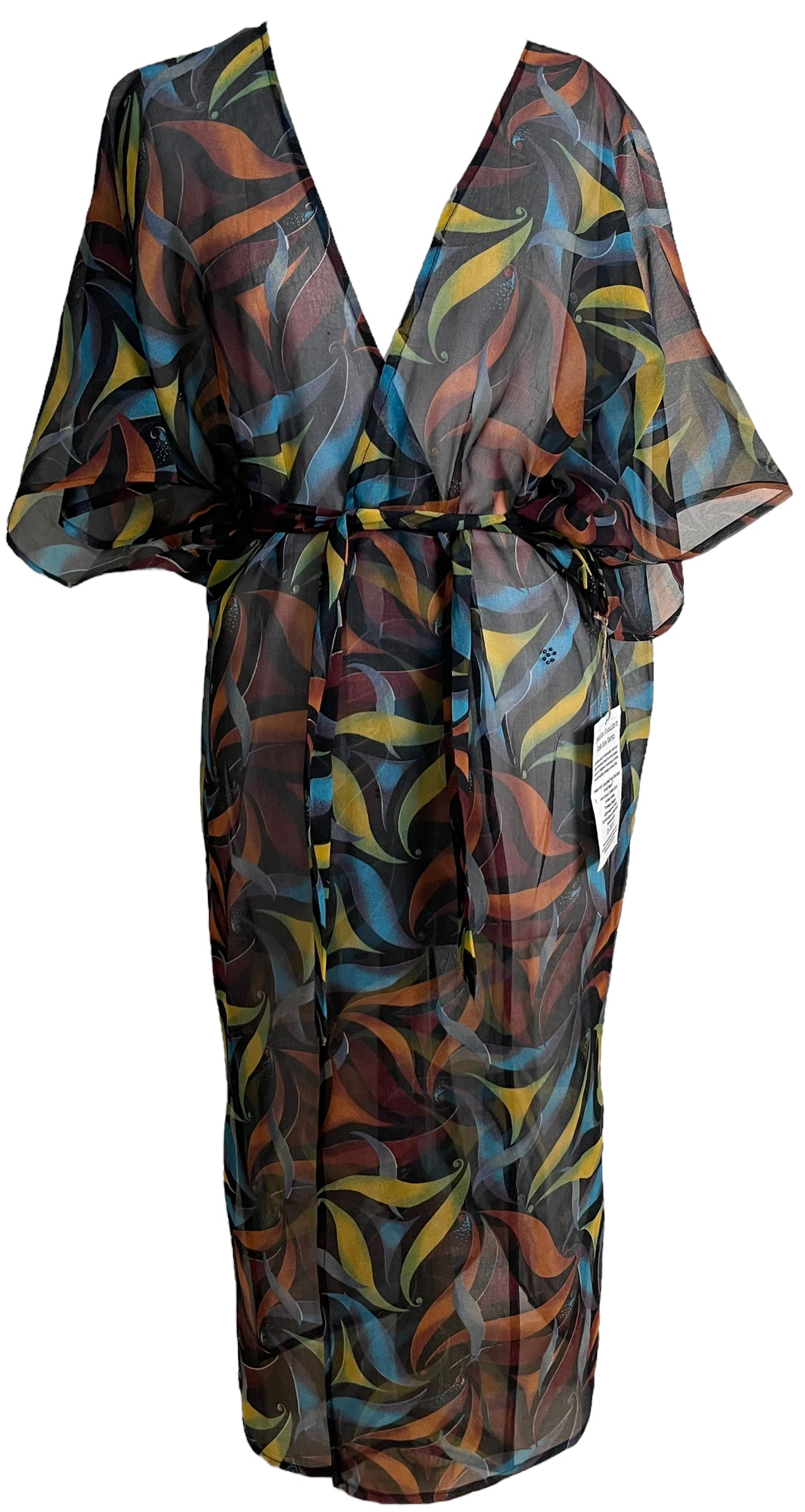 PRG5835 Sheer Wabi Sabi Long Pure Silk Kimono Sleeved Duster with Belt