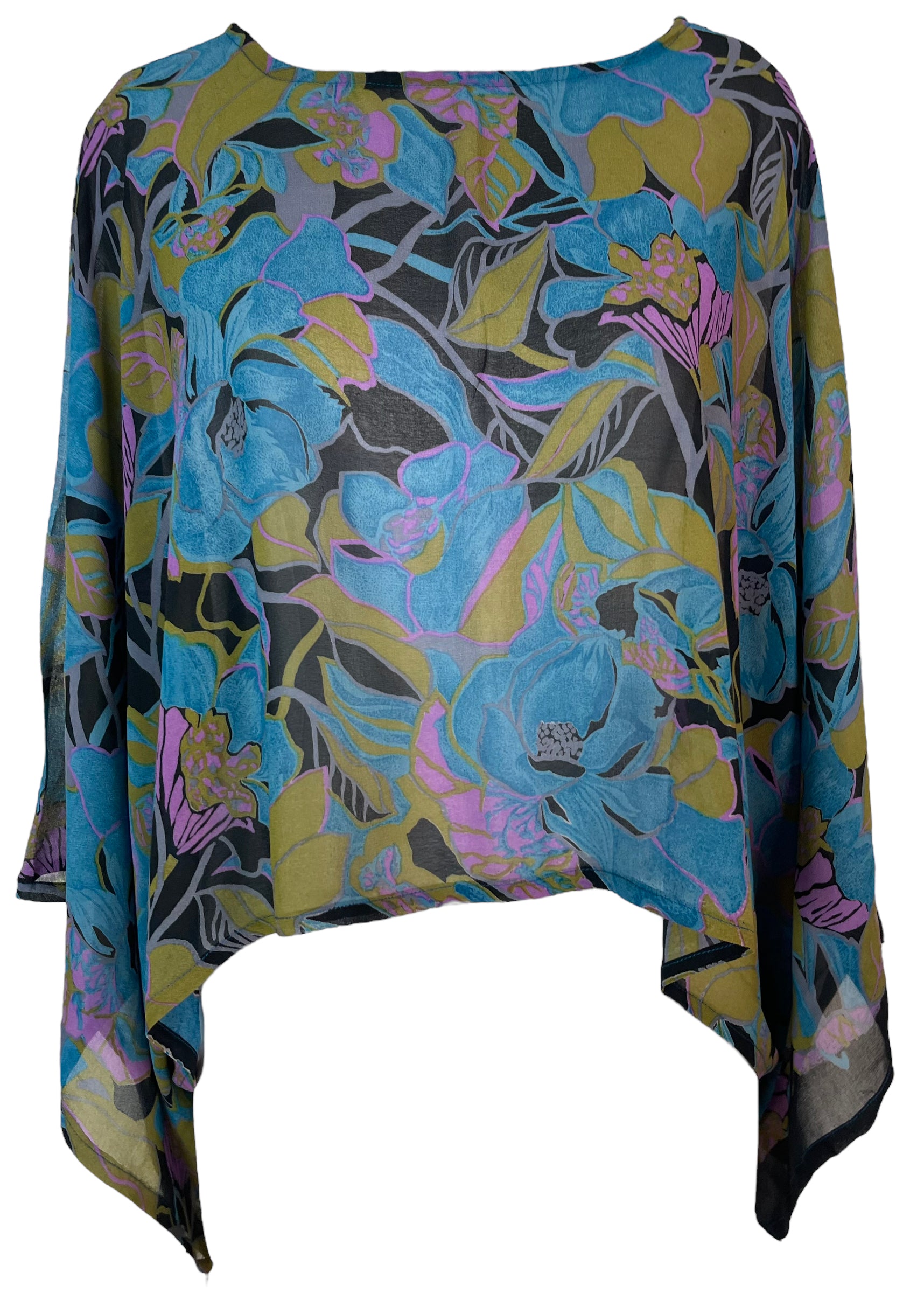 PRG5786 Sheer Avatar Pure Silk Kimono-Sleeved Top