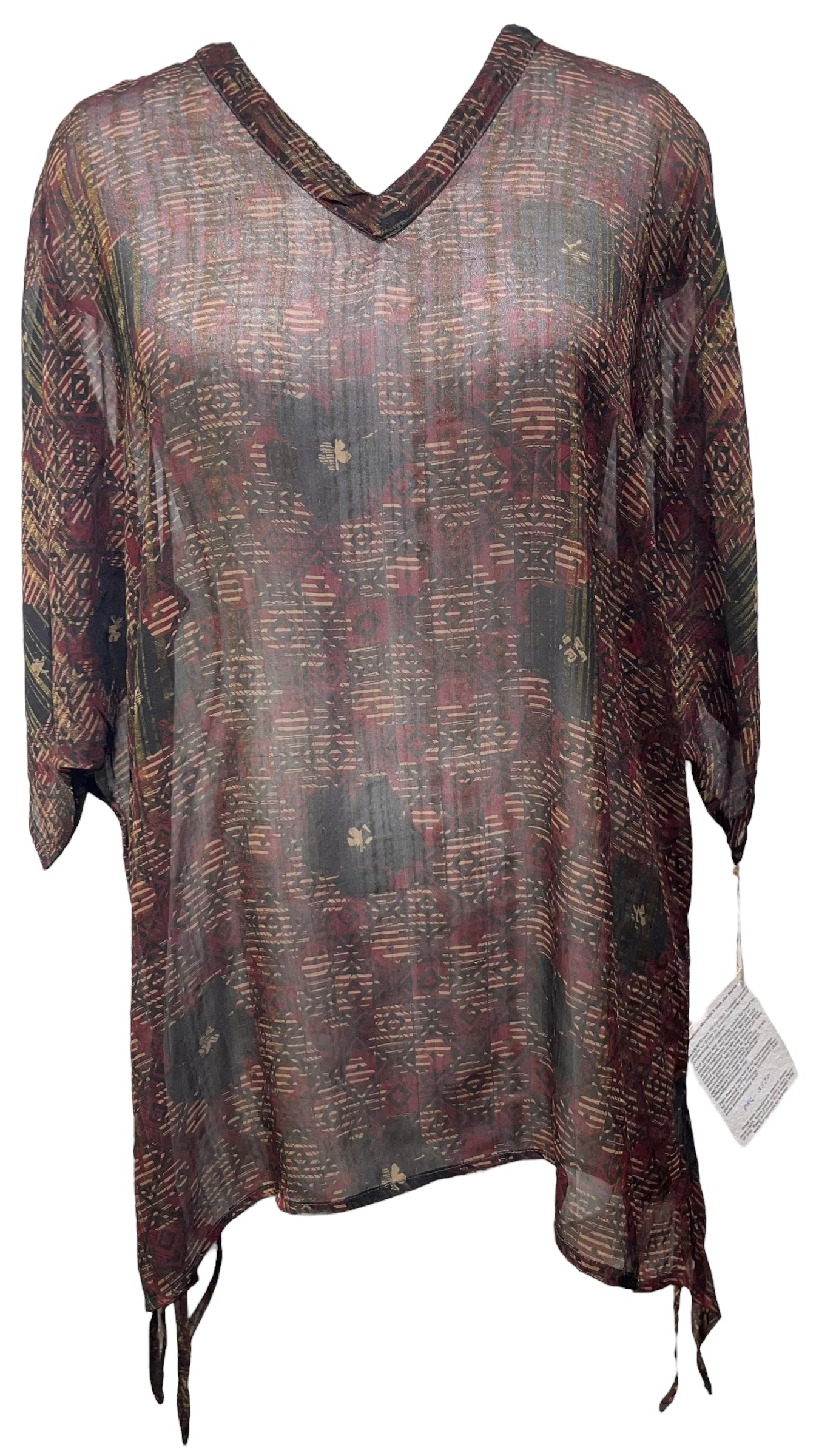 PRG3570 Sheer Avatar Pure Silk Long Tunic with Side Ties