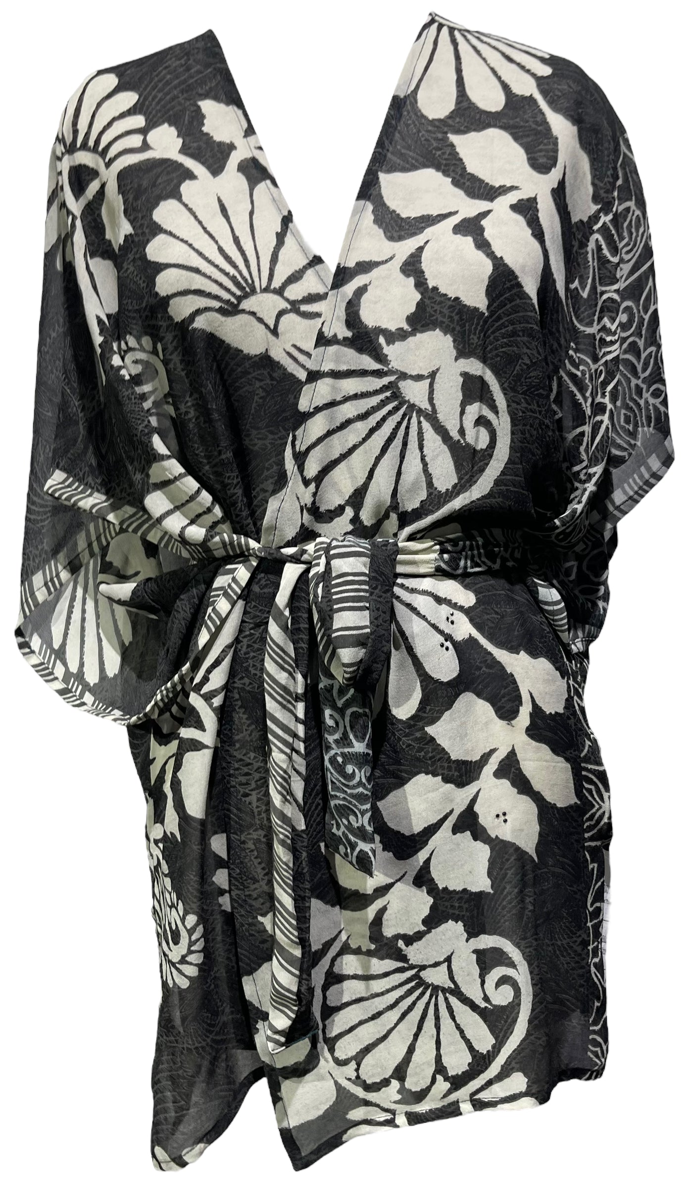 PRG4869 Sheer Avatar Pure Silk Kimono-Sleeved Jacket with Belt