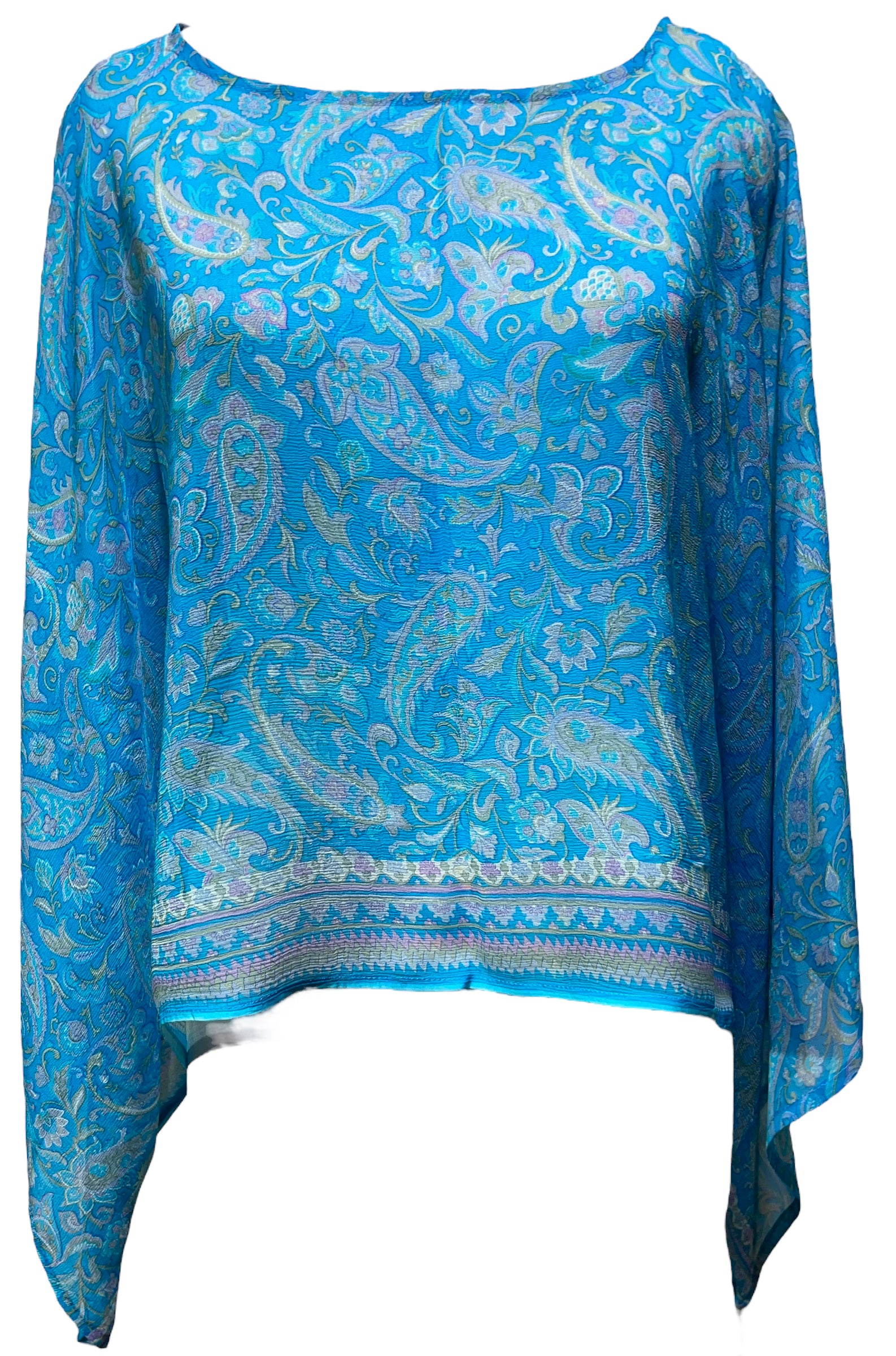 PCH4597 Sheer Pure Chiffon Silk Avatar Pure Silk Kimono-Sleeved Top