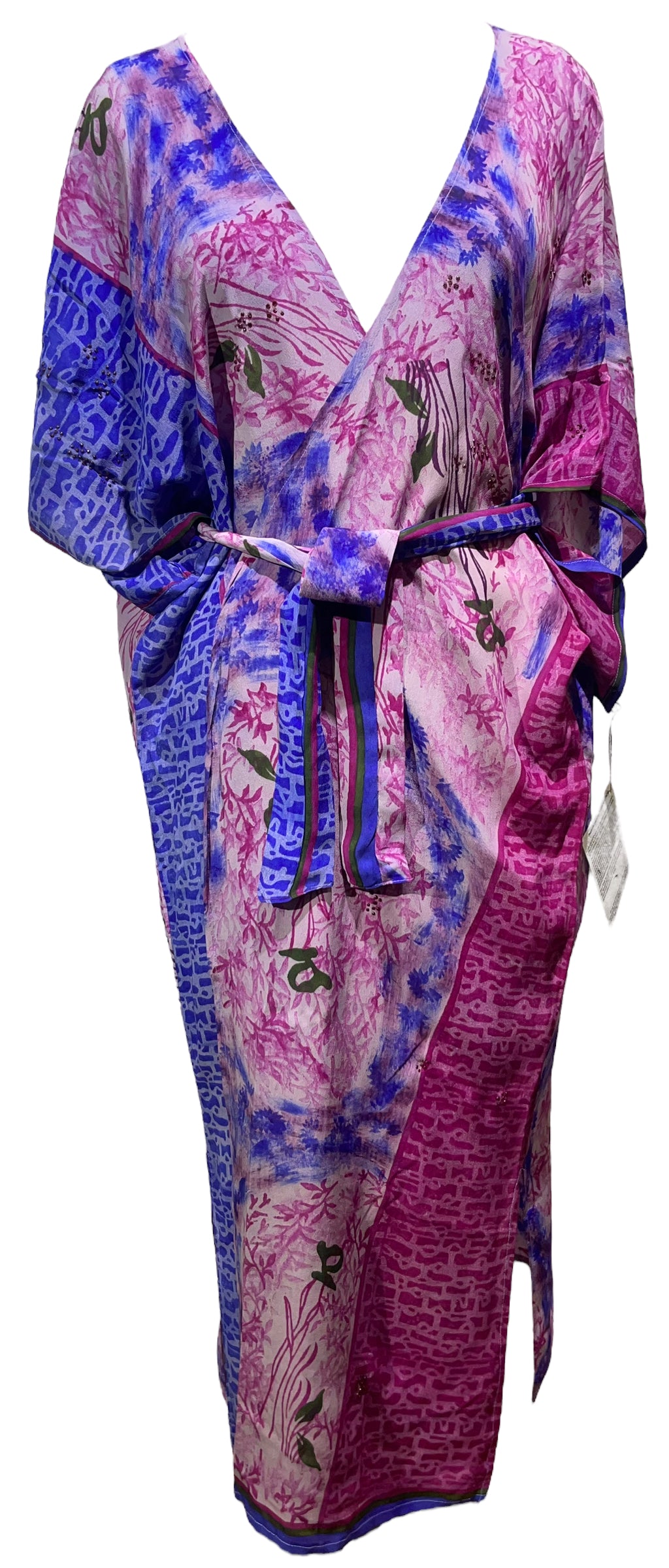 PRC4958 Avatar Long Pure Silk Kimono Sleeved Duster with Belt