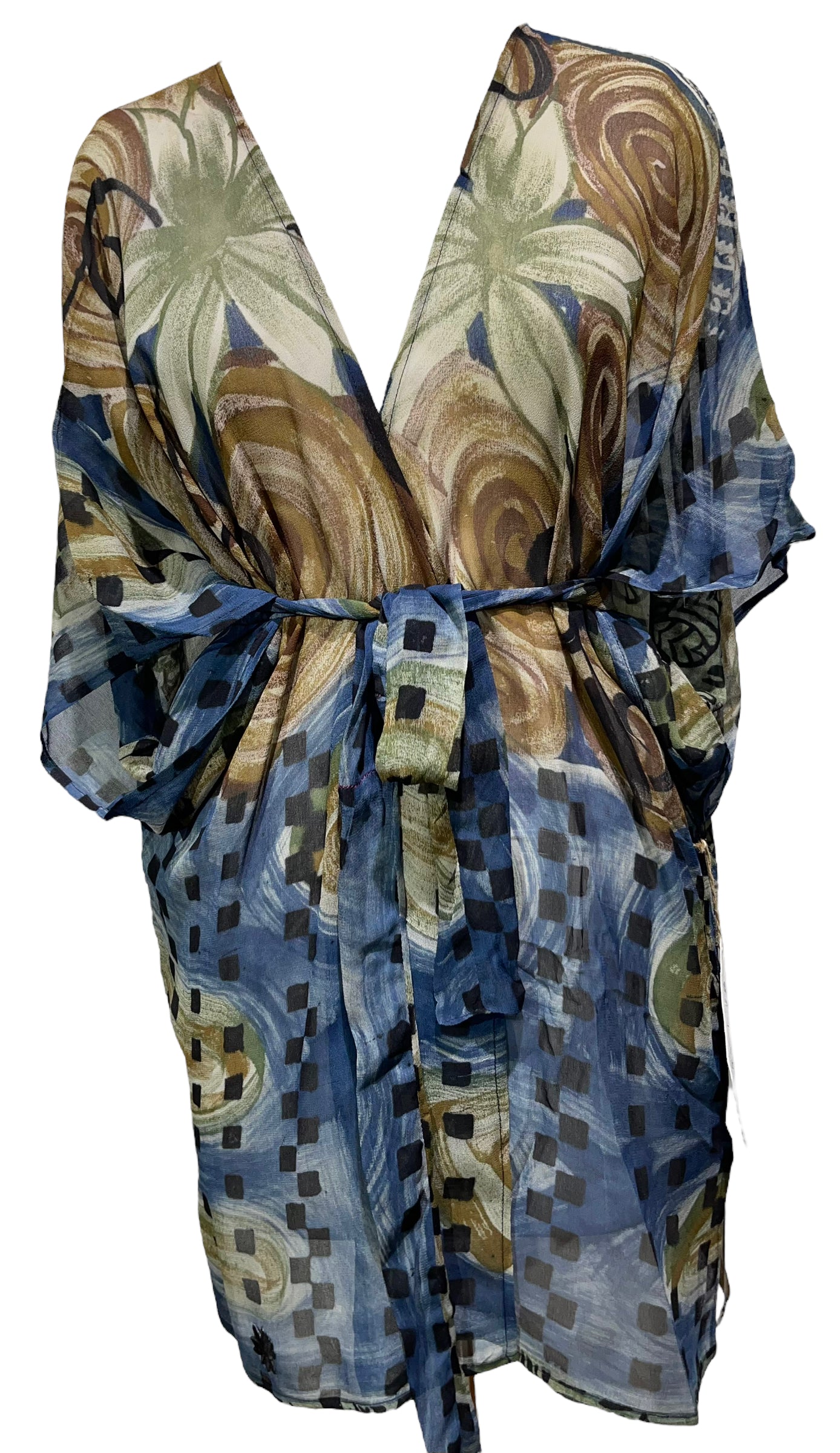 PRG4511  Sheer Avatar Pure Silk Kimono-Sleeved Jacket with Belt