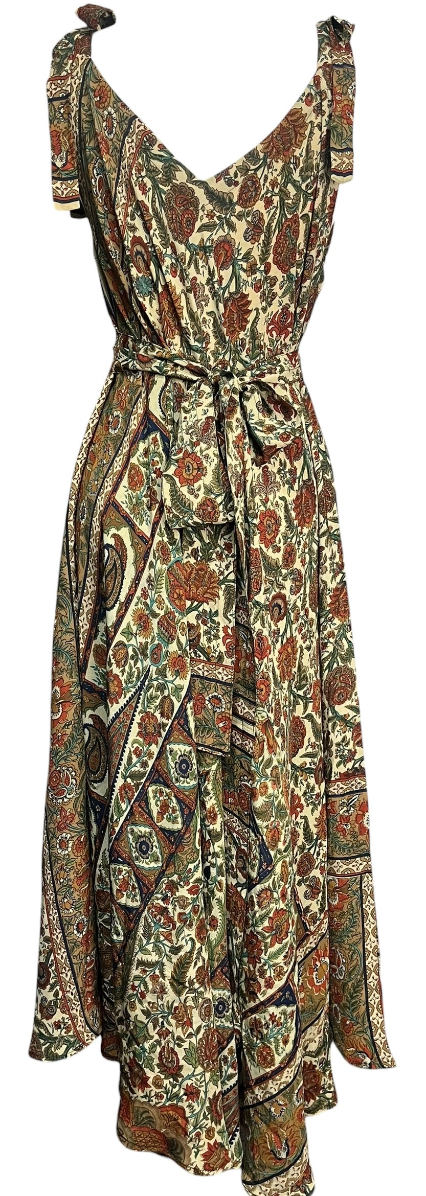 PRC8291 Avatar Pure Silk Maxi Dress with Belt by DECEMBER2025 – Handmade ethical Maxi Dress from sariKNOTsari using upcycled silk. Designed in Canada for travel and slow fashion, loved from Toronto to LA to Sydney.