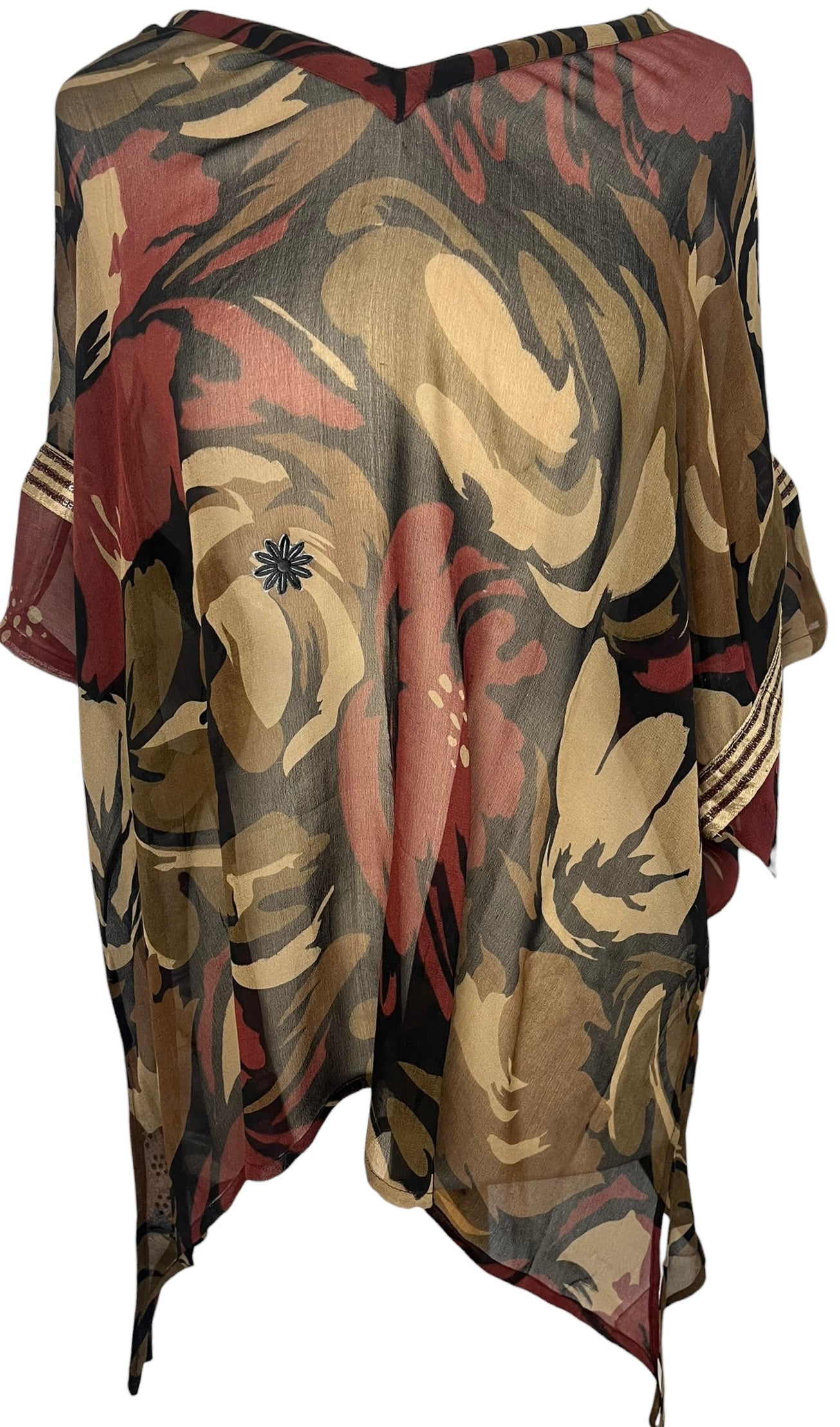 PRG8848 Sheer Wabi Sabi Pure Silk Long Tunic with Side Ties
