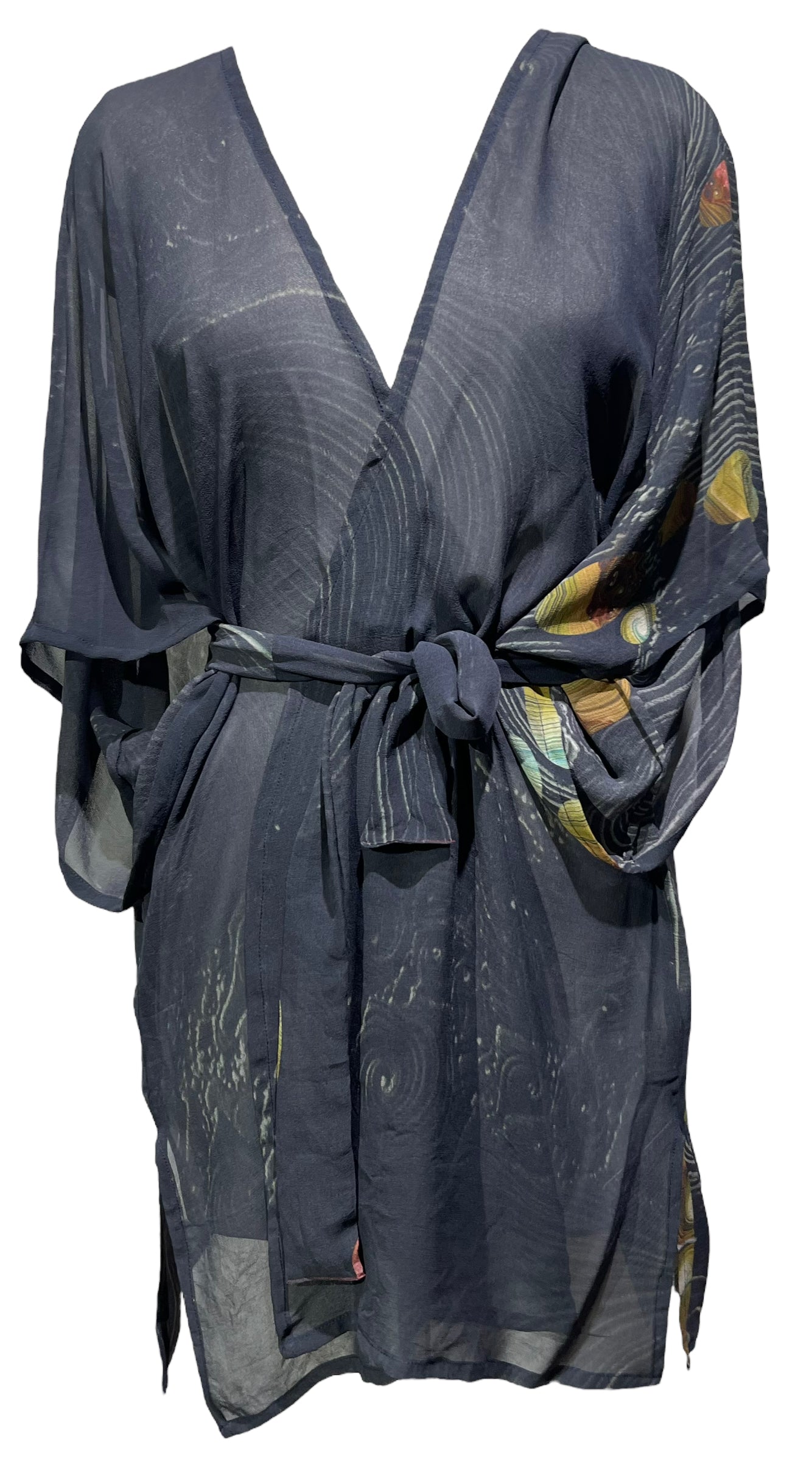 PRG4856 Sheer Avatar Pure Silk Kimono-Sleeved Jacket with Belt