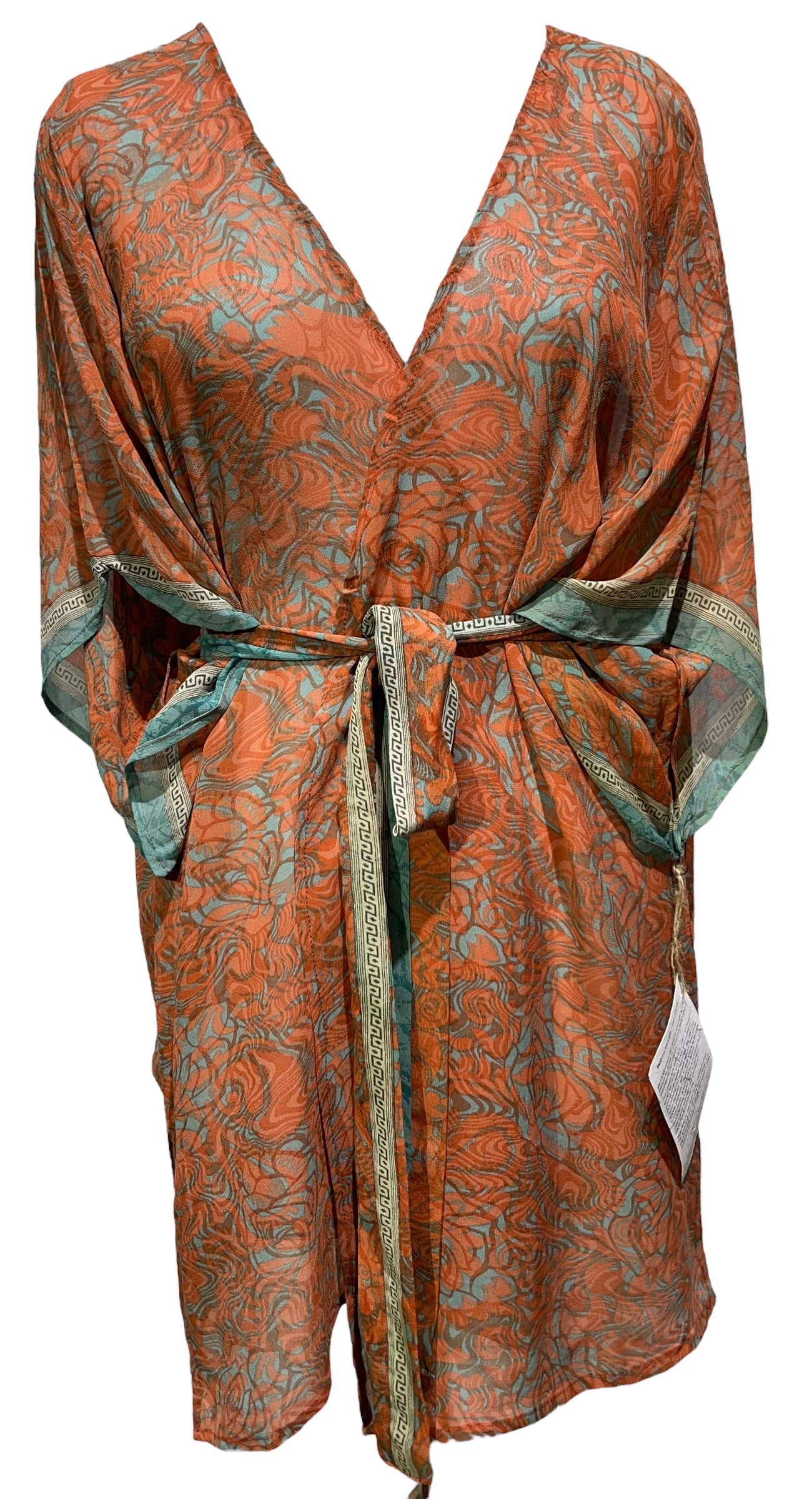 PRG3070 Sheer Avatar Pure Silk Kimono-Sleeved Jacket with Belt