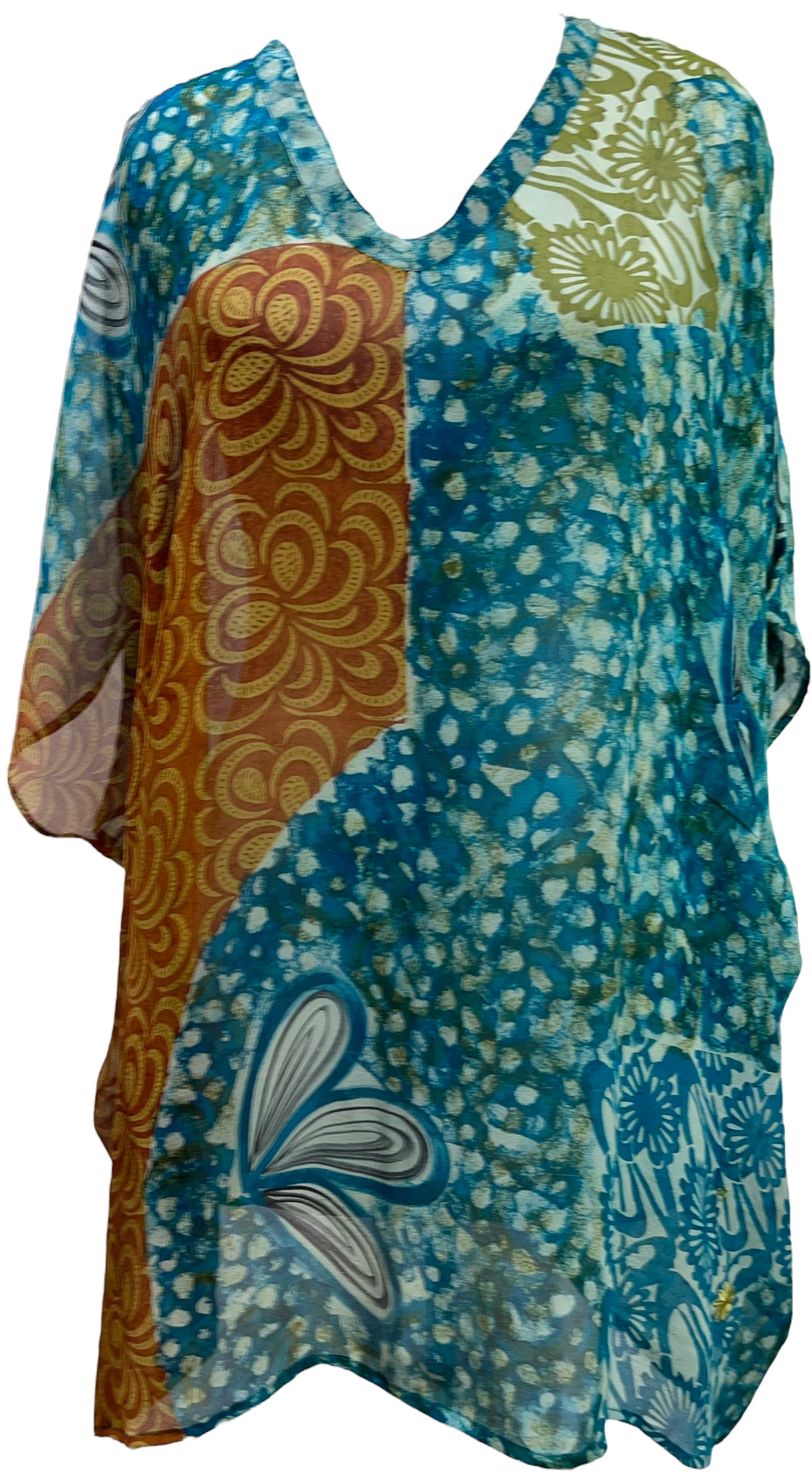 PRG5632 Sheer Avatar Pure Silk Short Kaftan Tunic