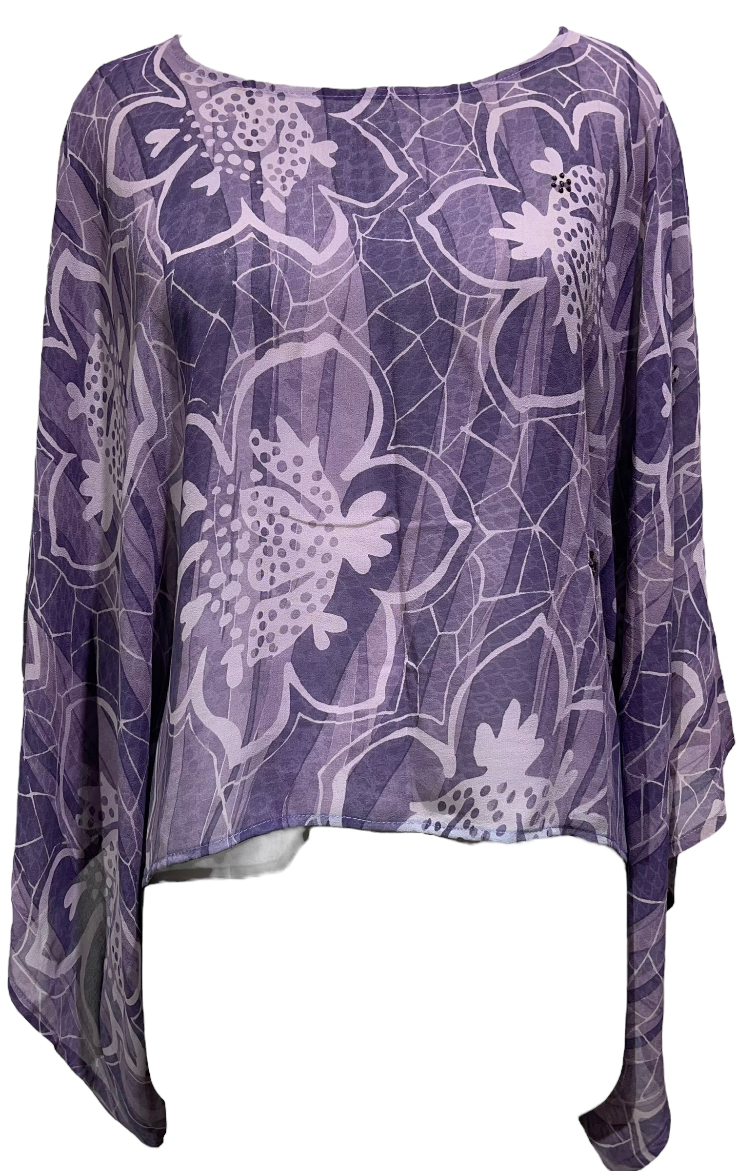 PRG4428 Sheer Wabi Sabi Pure Silk Kimono-Sleeved Top