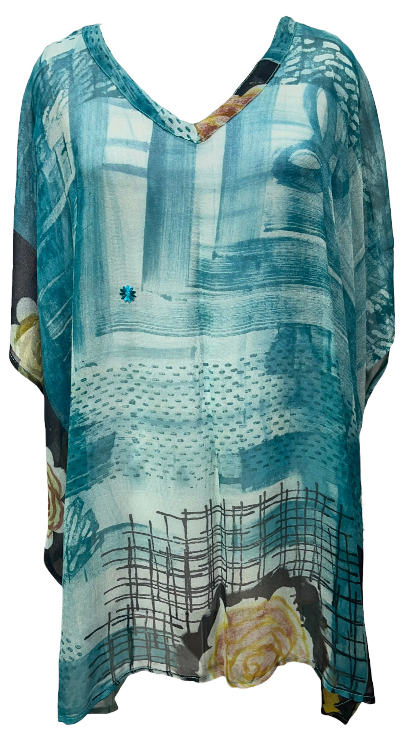 PRG4705 Sheer Wabi Sabi Pure Silk Short Kaftan Tunic