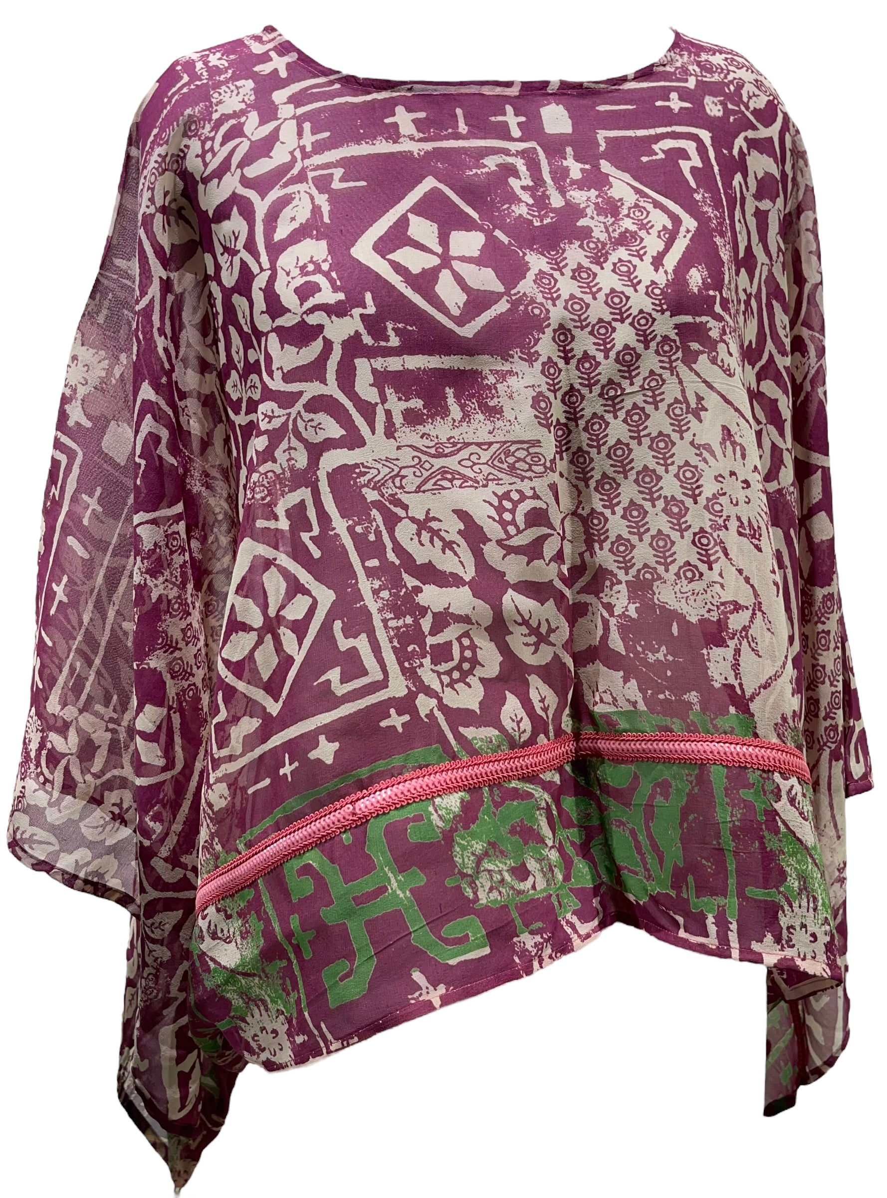 PRG5538 Sheer Wabi Sabi Pure Silk Kimono-Sleeved Top