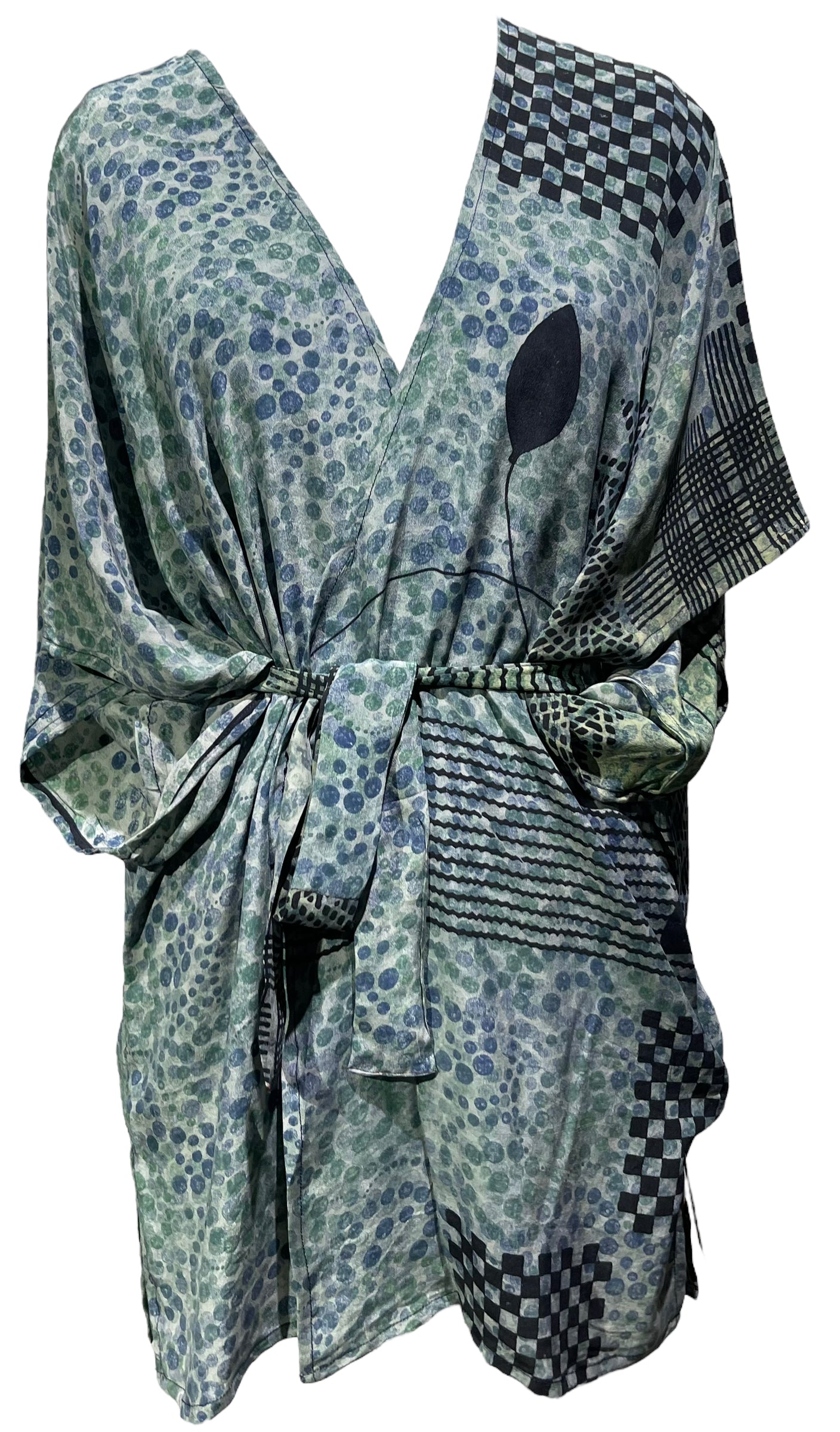 PRC4886  Wabi Sabi Pure Silk Kimono-Sleeved Jacket with Belt