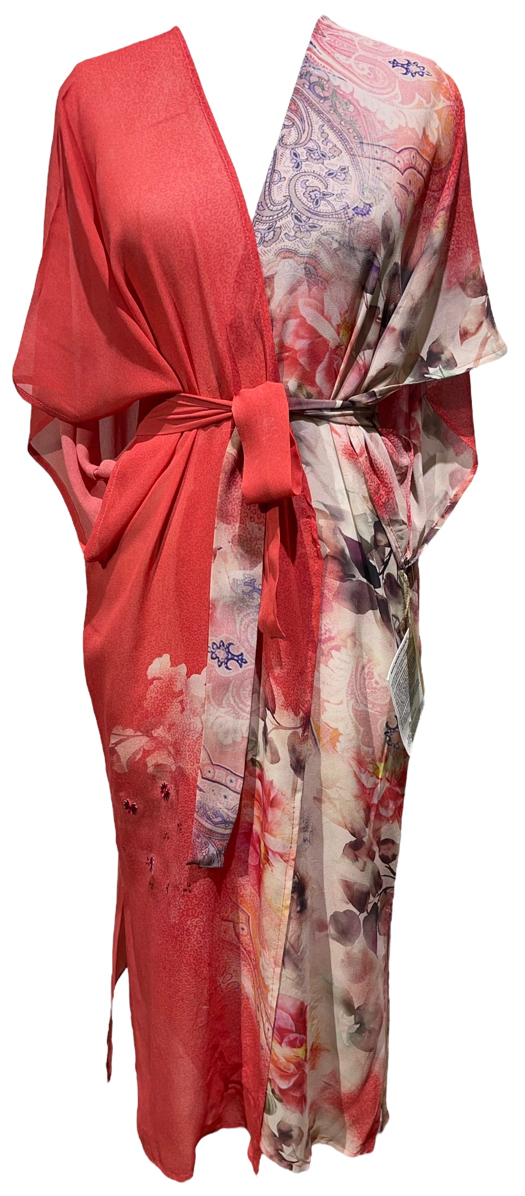 PRG4594 Sheer Wabi Sabi Pure Silk Kimono Sleeved Duster with Belt
