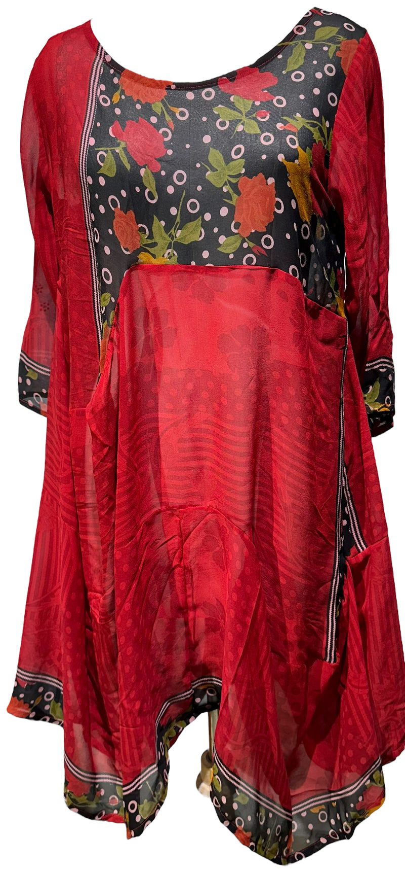 PRG4252 Sheer  Avatar Pure Silk Sculptural Long Tunic Dress