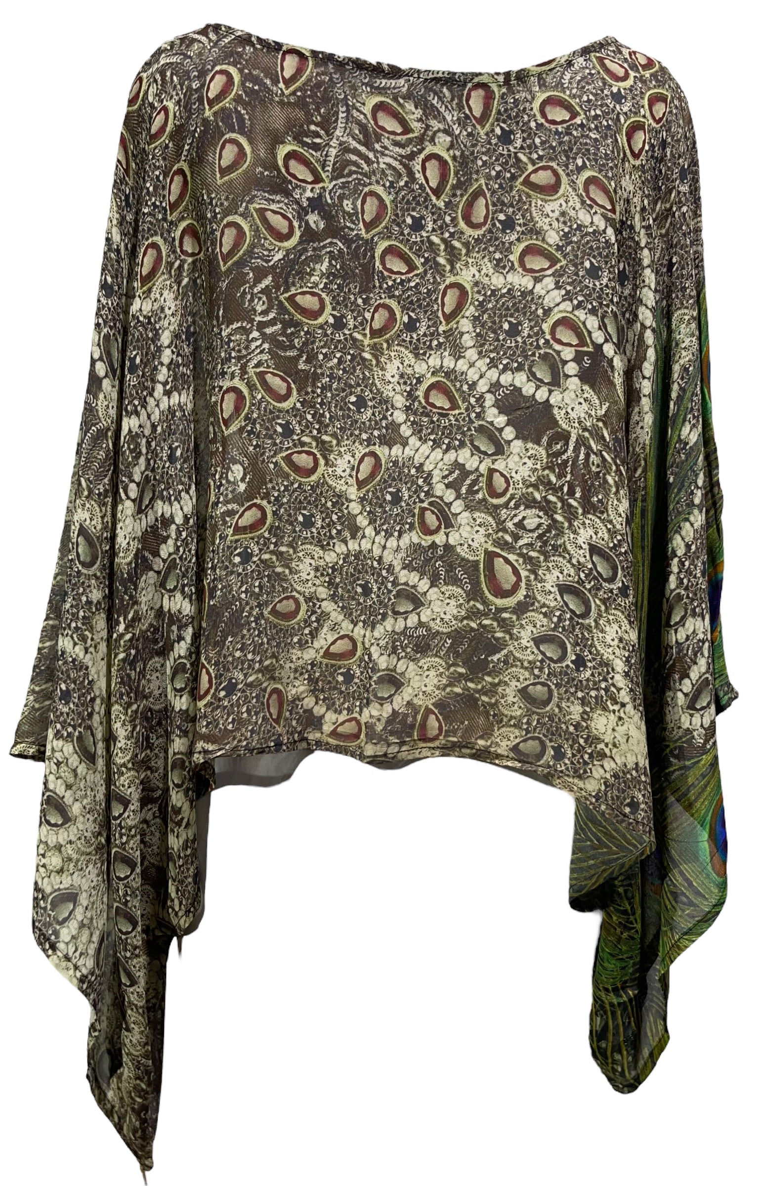 PRG4436 Sheer Avatar Pure Silk Kimono-Sleeved Top