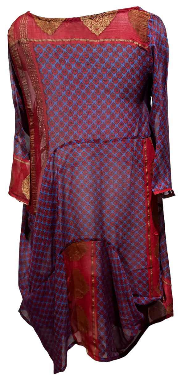 PRG4243 Sheer Avatar Pure Silk Sculptural Long Tunic Dress