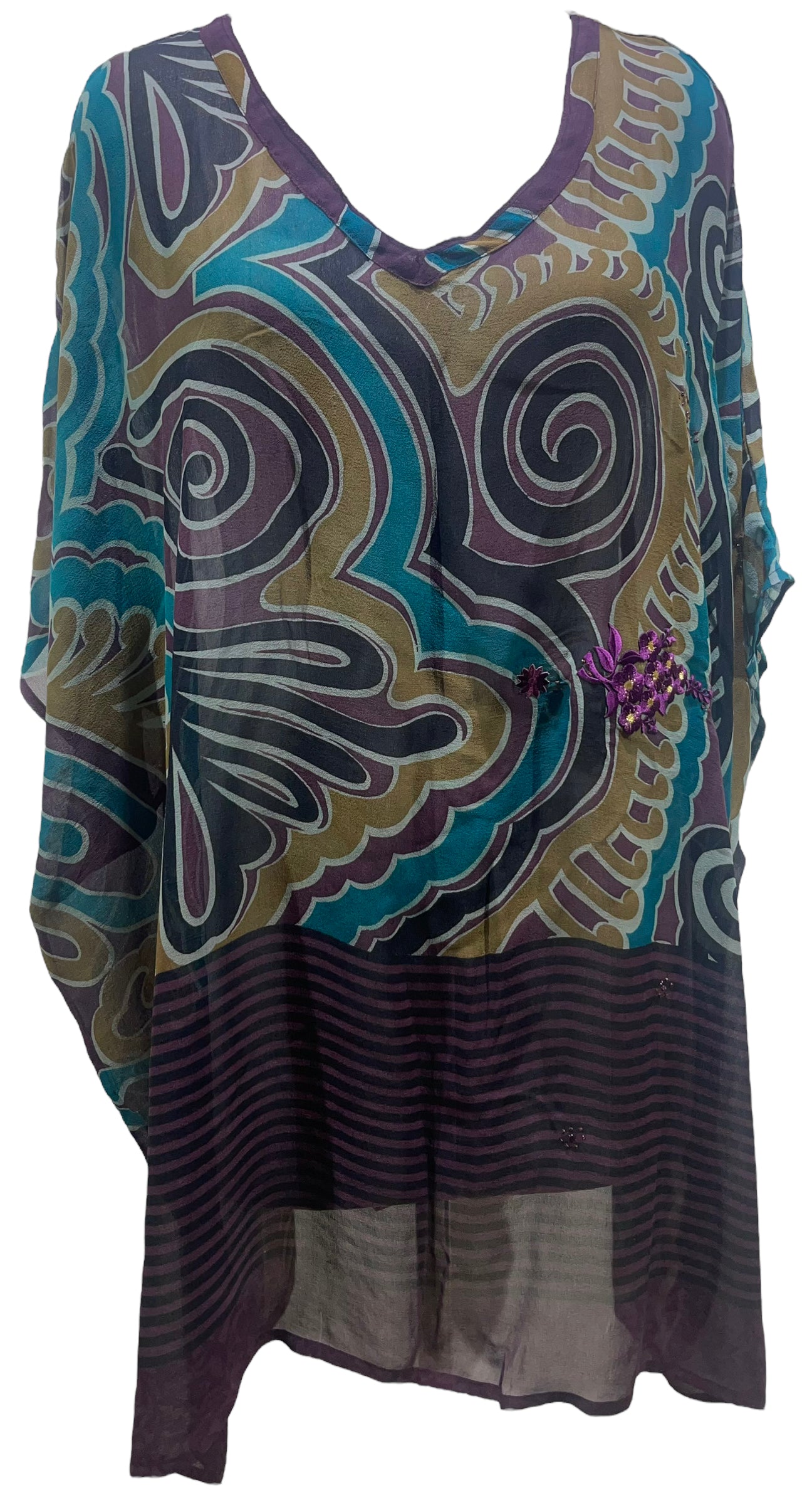 PRG5426 Sheer Wabi Sabi Pure Silk Short Kaftan Tunic