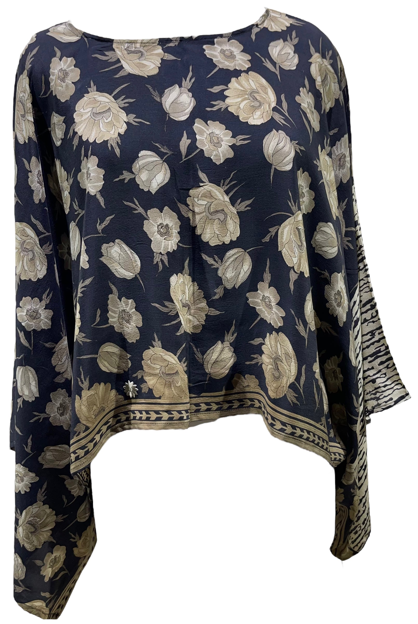 PRC5413 Avatar Pure Silk Kimono-Sleeved Top