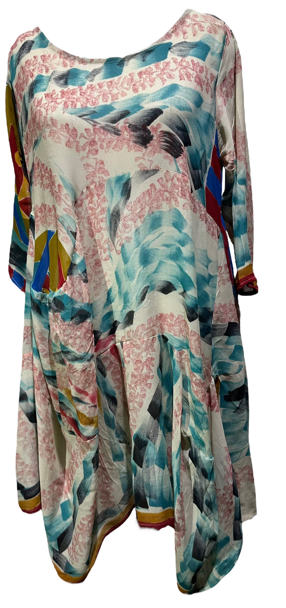 PRG4236 Sheer Avatar Pure Silk Sculptural Long Tunic Dress