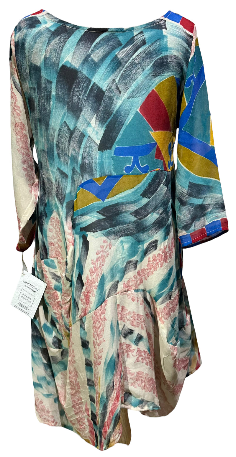 PRG4236 Sheer Avatar Pure Silk Sculptural Long Tunic Dress