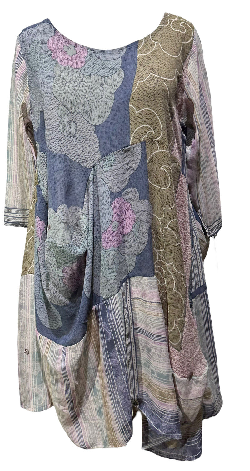PRG4251 Sheer Avatar Pure Silk Sculptural Long Tunic Dress