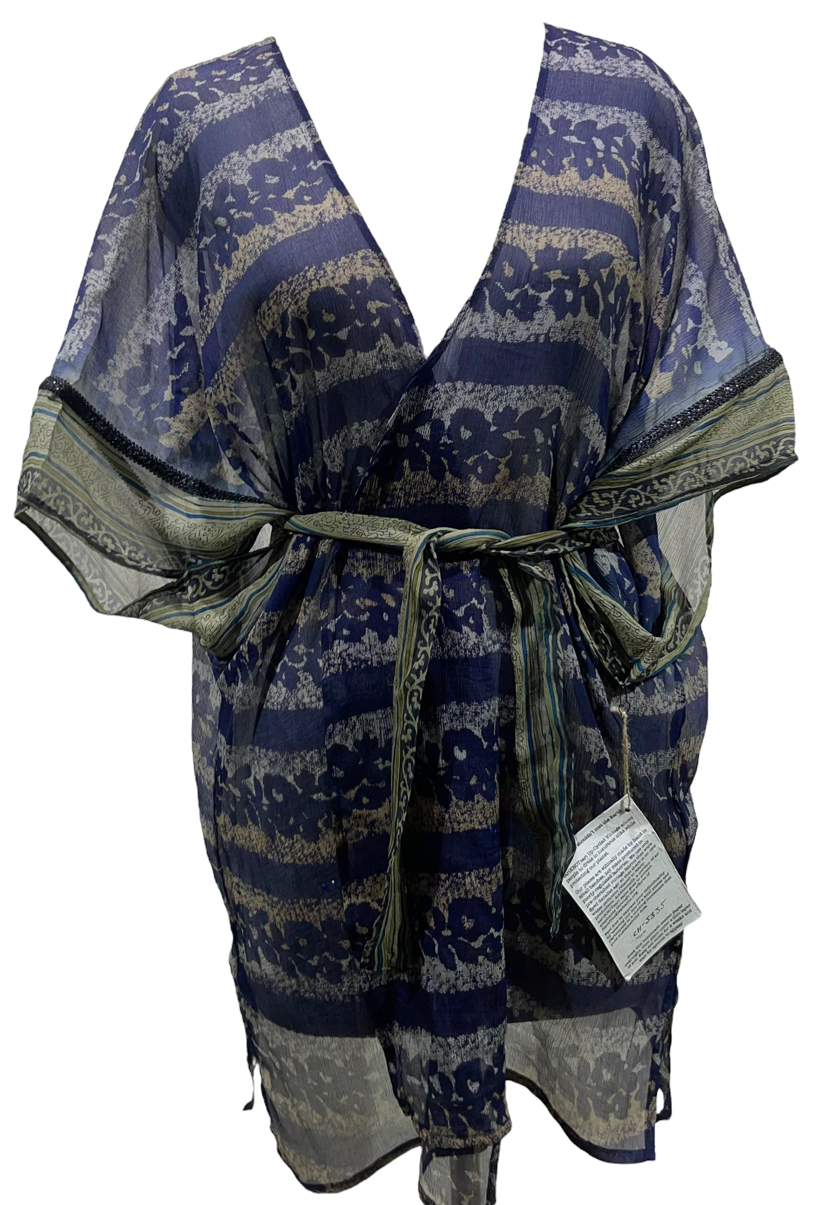 PCH5335 Sheer Chiffon  Avatar Pure Silk Kimono-Sleeved Jacket with Belt