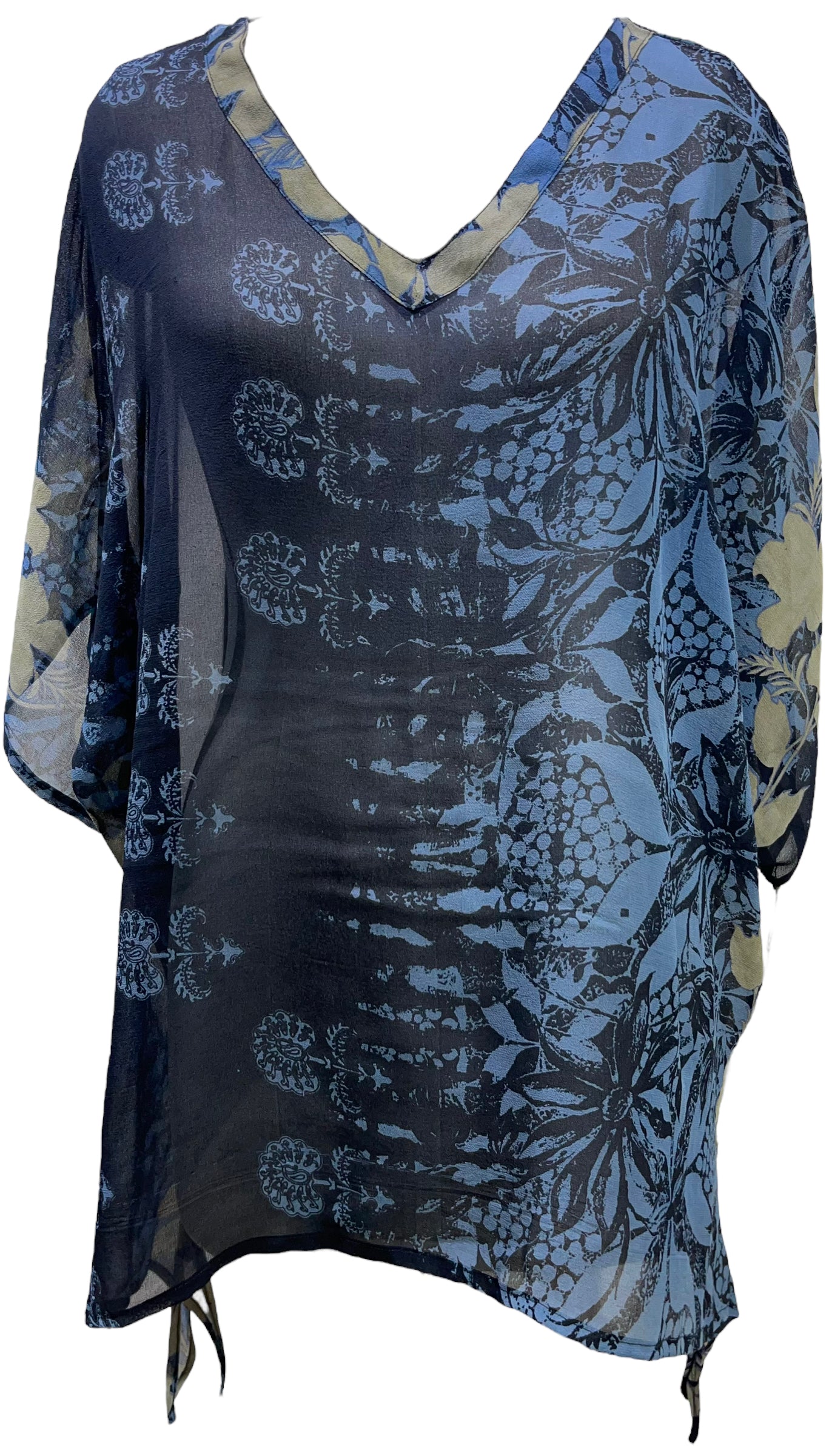 PRG5624 Sheer Avatar Pure Silk Long Tunic with Side Ties