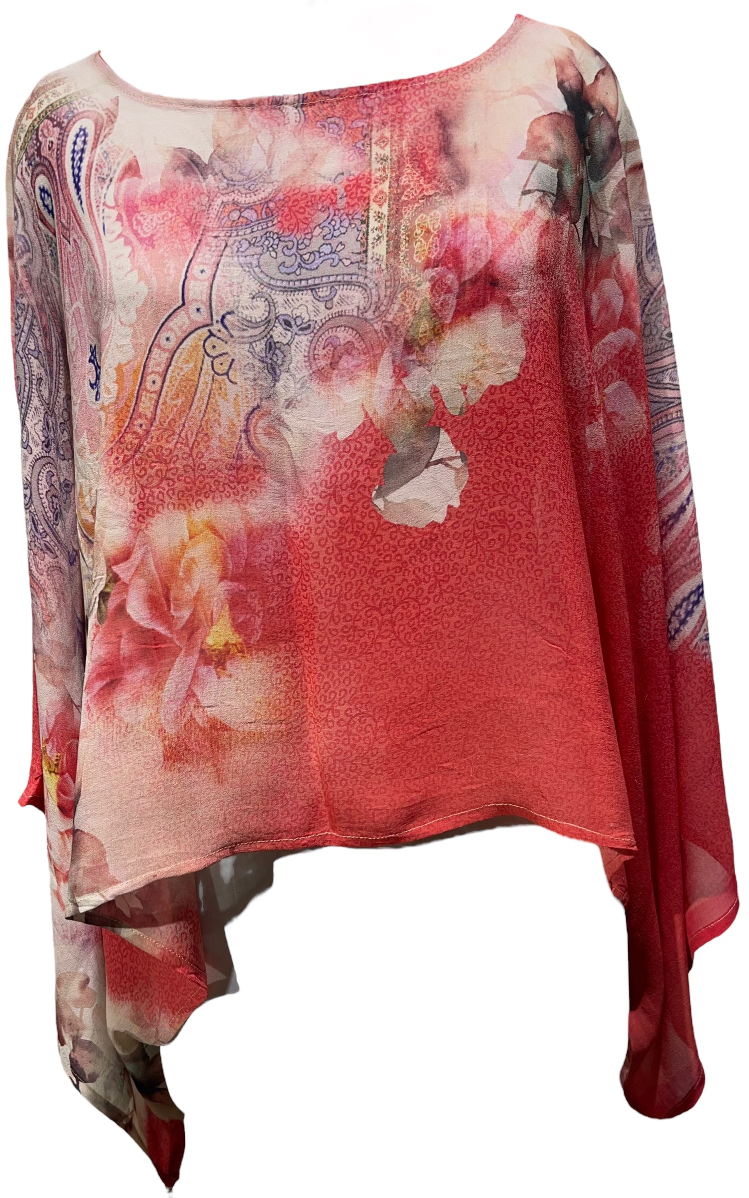 PRG4594 Sheer Avatar Pure Silk Kimono-Sleeved Top