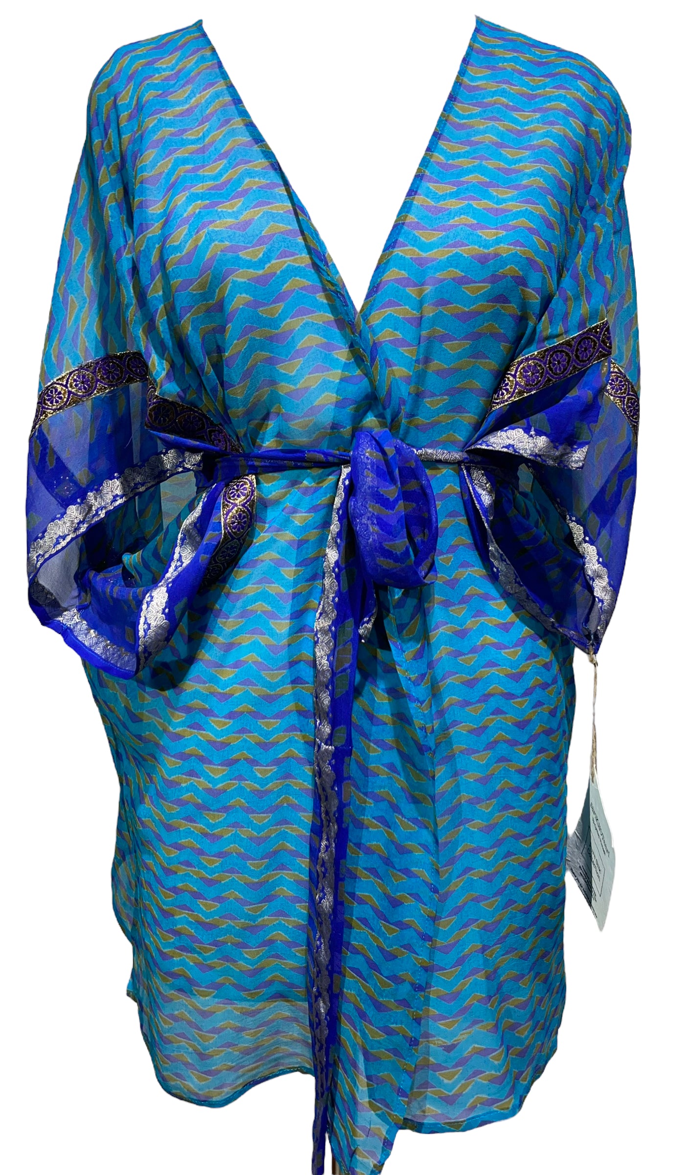 PRG3077 Sheer Avatar Pure Silk Kimono-Sleeved Jacket with Belt