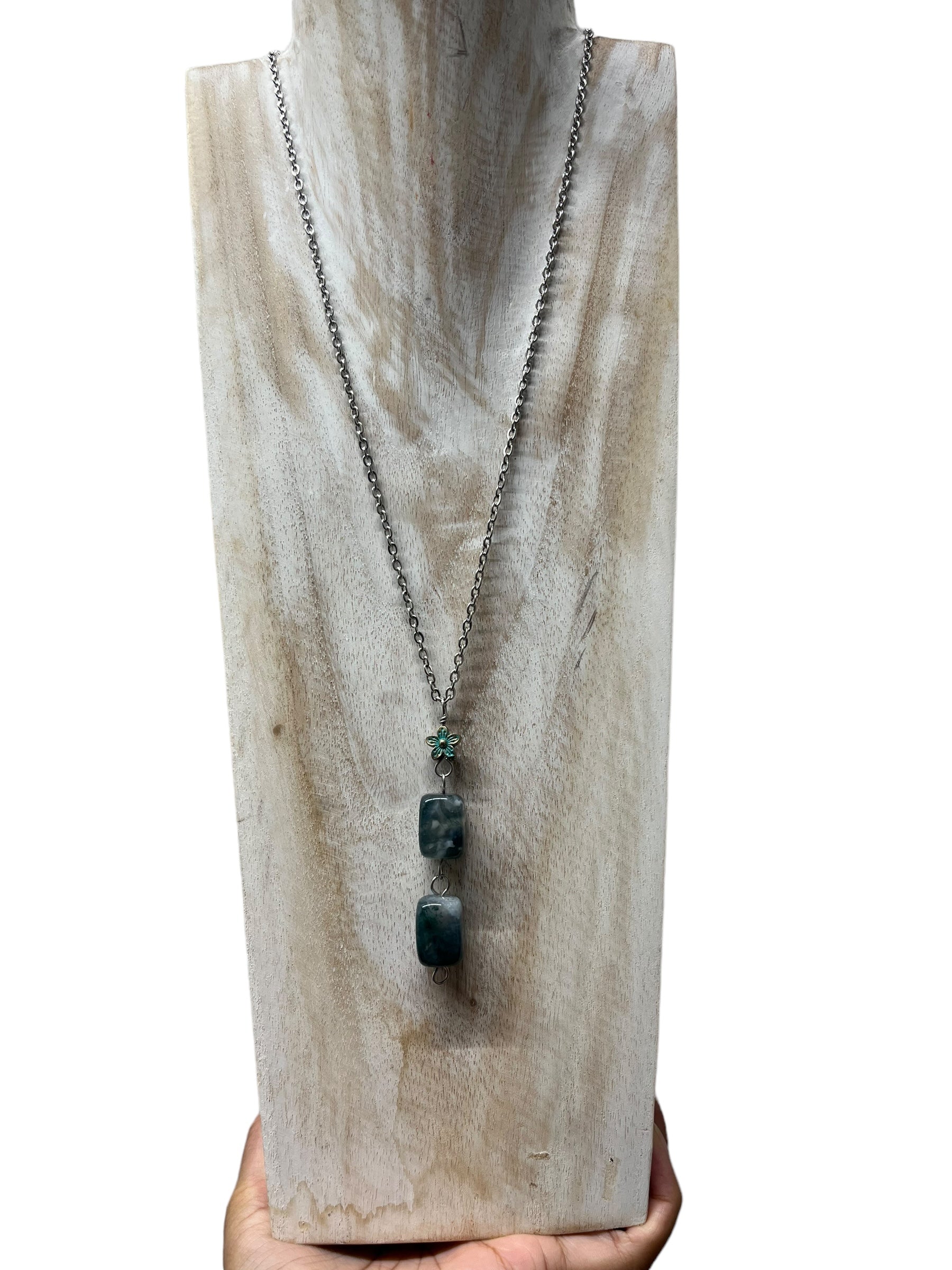 Moss Agate Crystal Necklace - silver