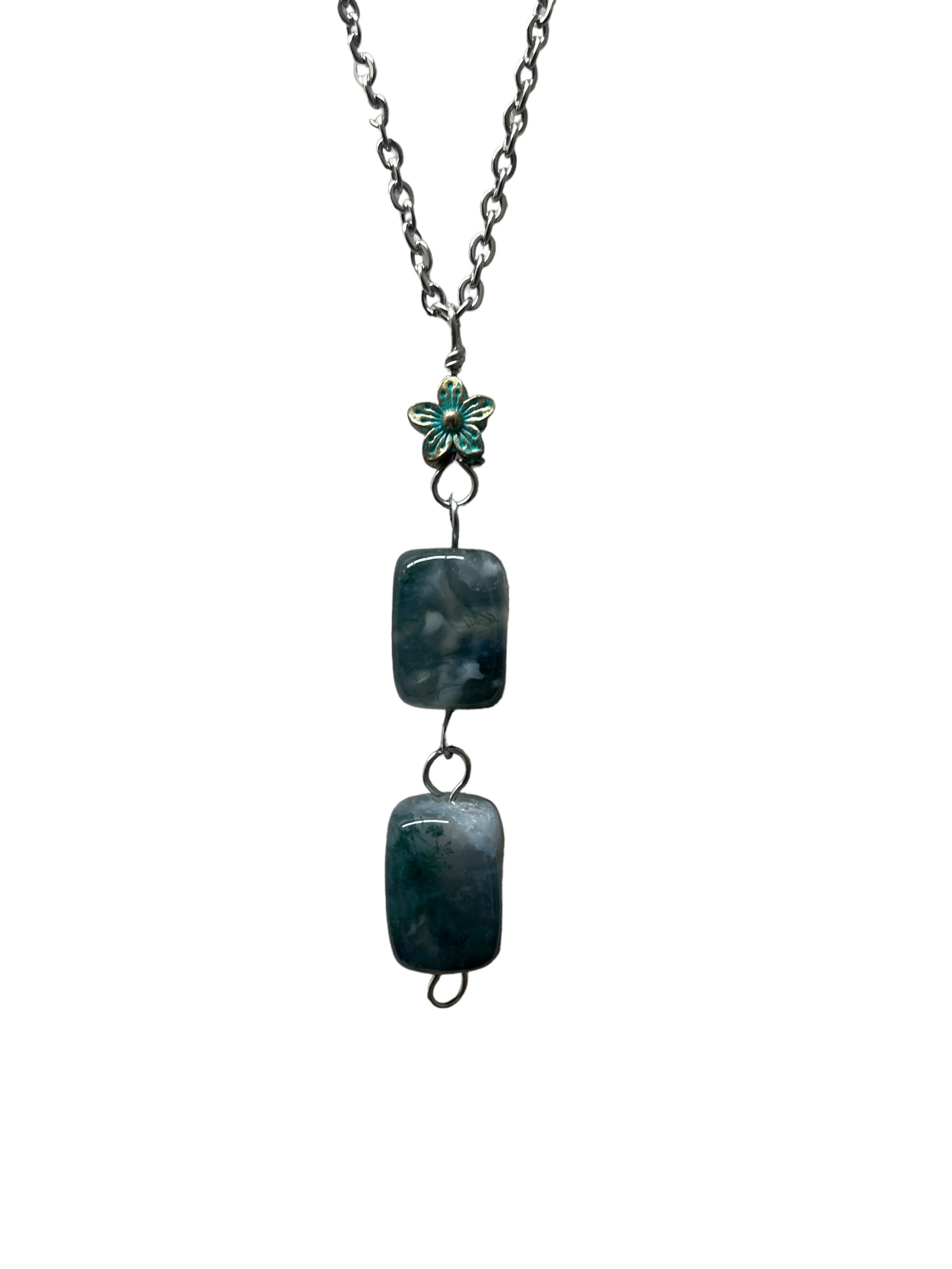 Moss Agate Crystal Necklace - silver