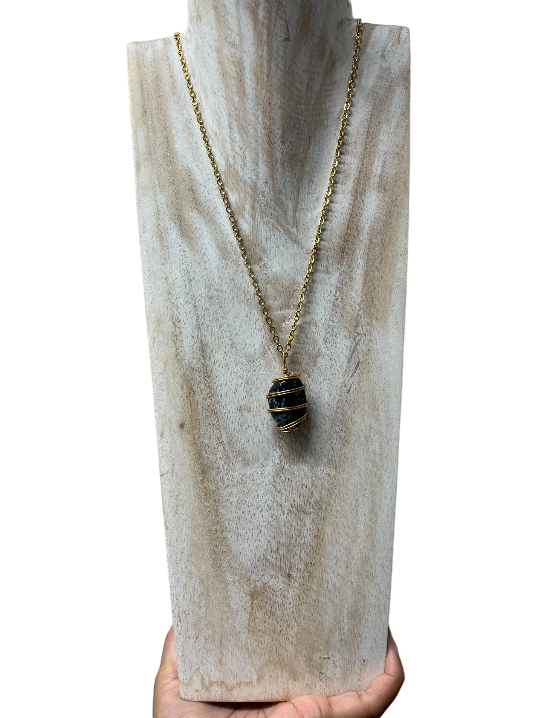 Snowflake Obsidian Crystal Necklace - gold