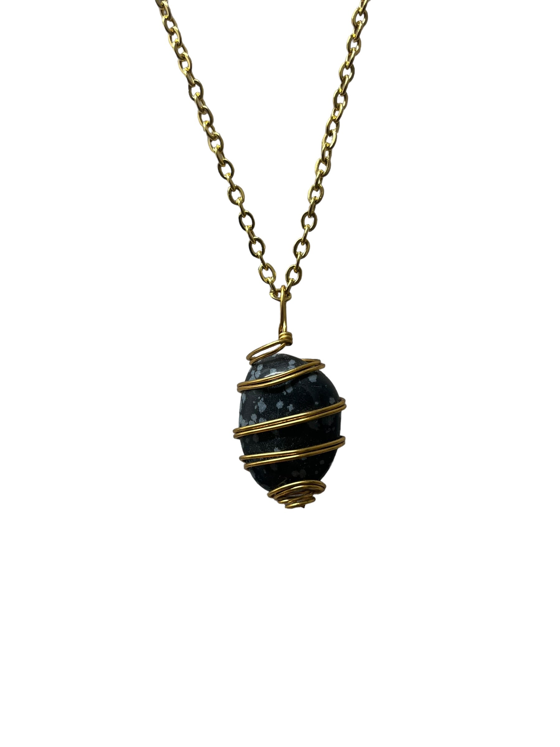 Snowflake Obsidian Crystal Necklace - gold