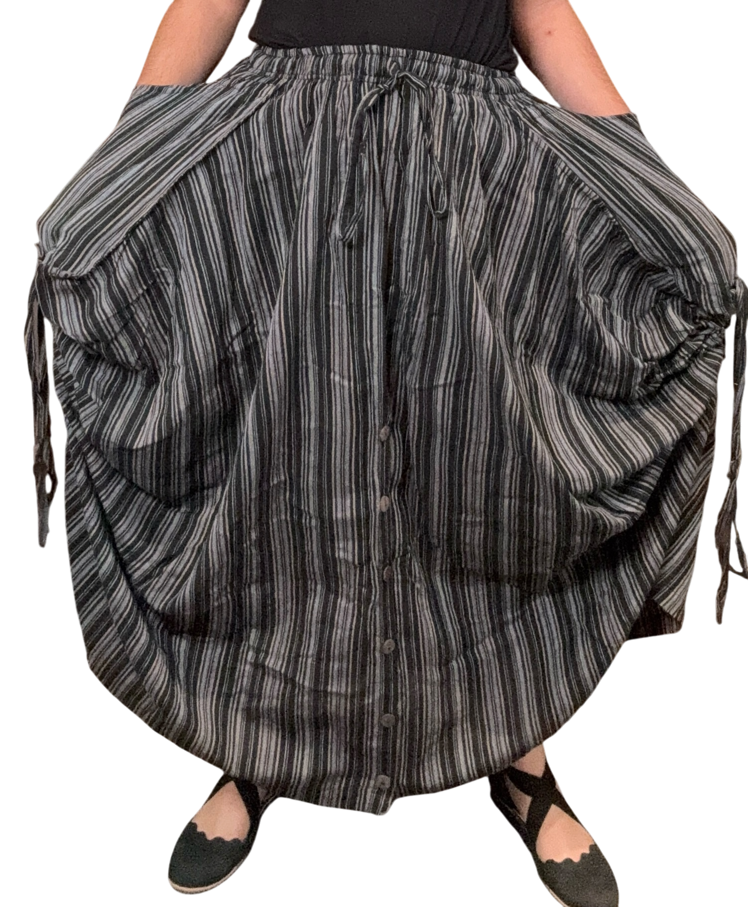 Black Stripped Cotton Tashi Versatile Pants/Skirt