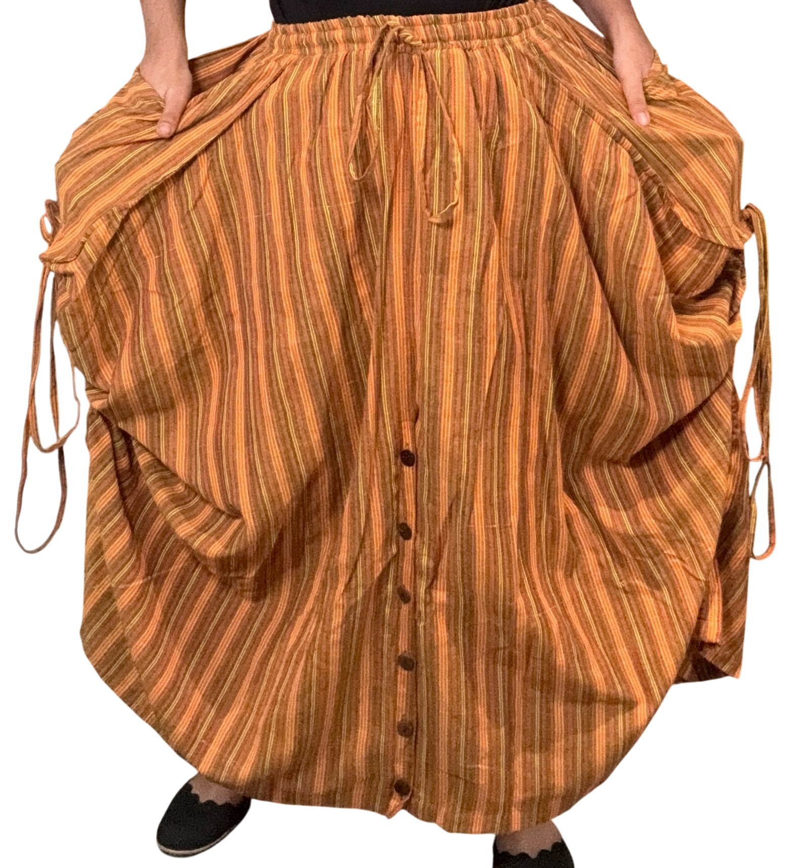 Orange Stripped Cotton Tashi Versatile Pants/Skirt
