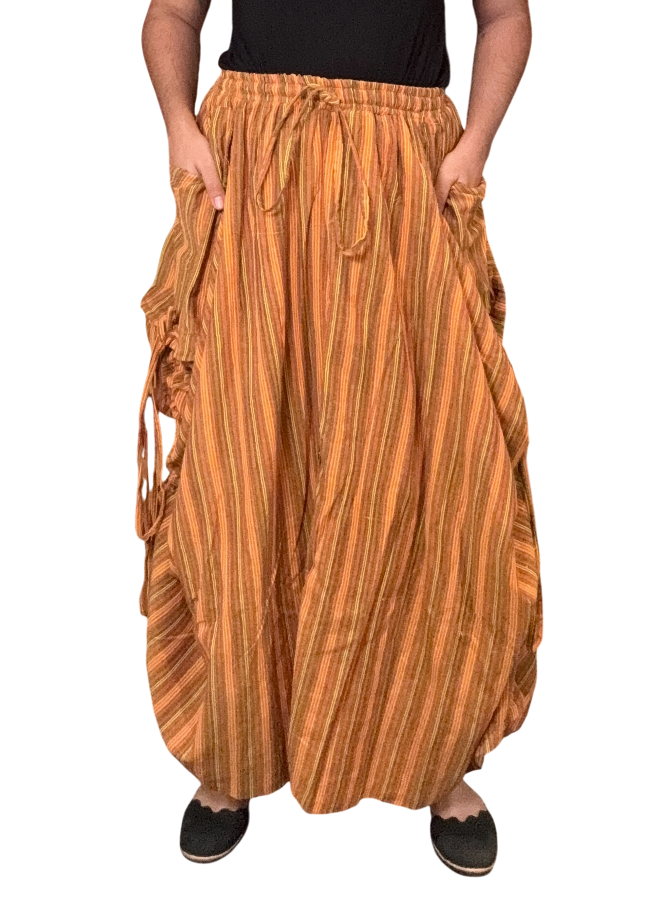 Orange Stripped Cotton Tashi Versatile Pants/Skirt