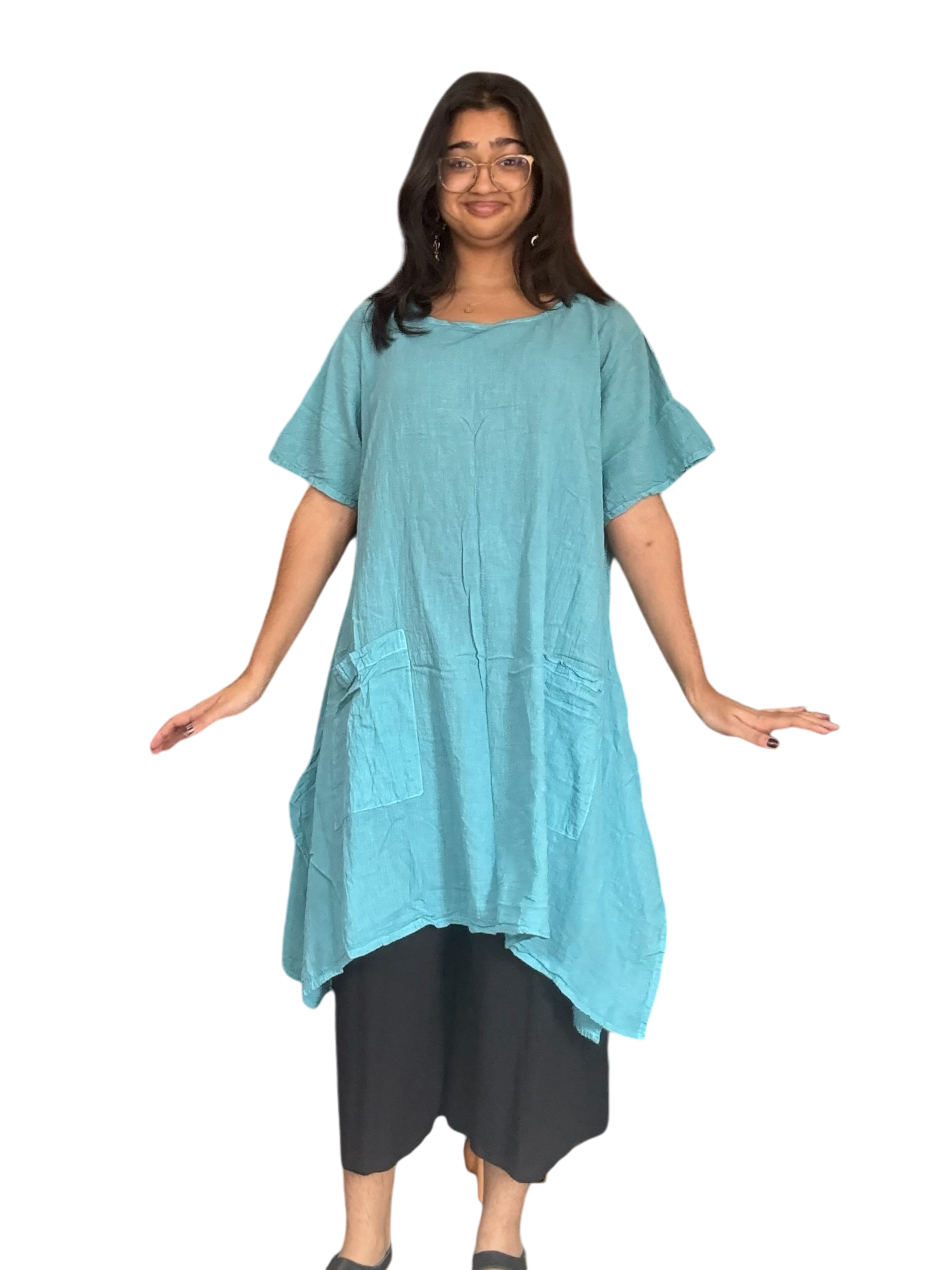 Coastal Blue Cotton Voile Tunic Dress