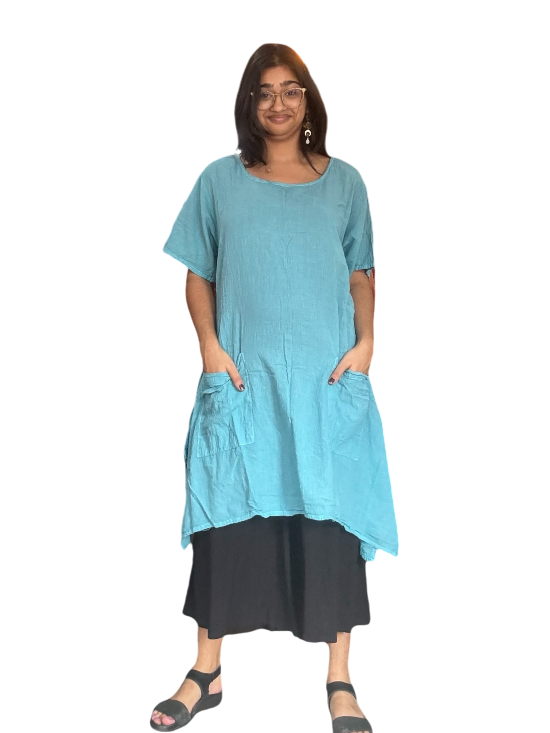 Coastal Blue Cotton Voile Tunic Dress