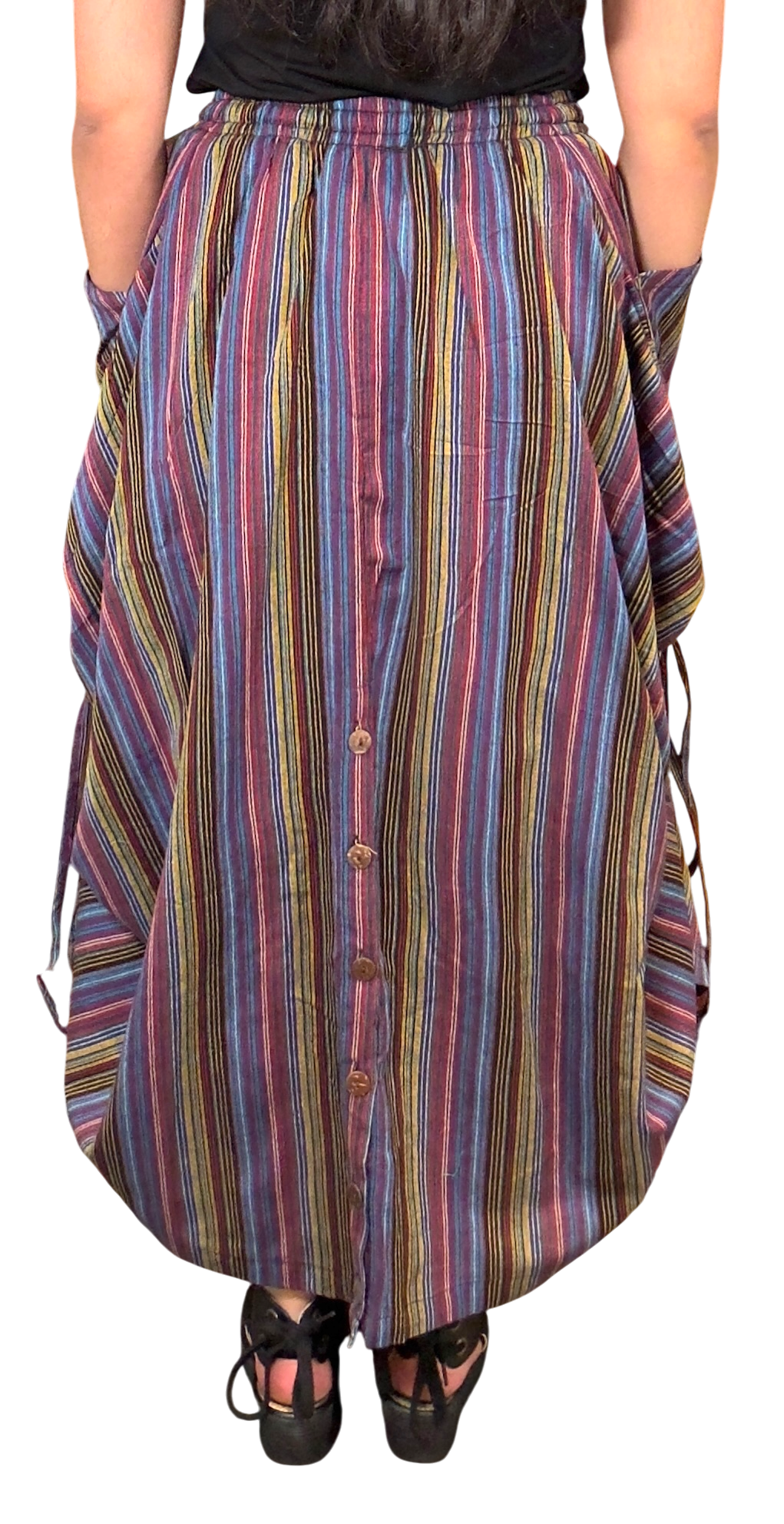 Dark Rainbow Stripped Cotton Tashi Versatile Pants/Skirt