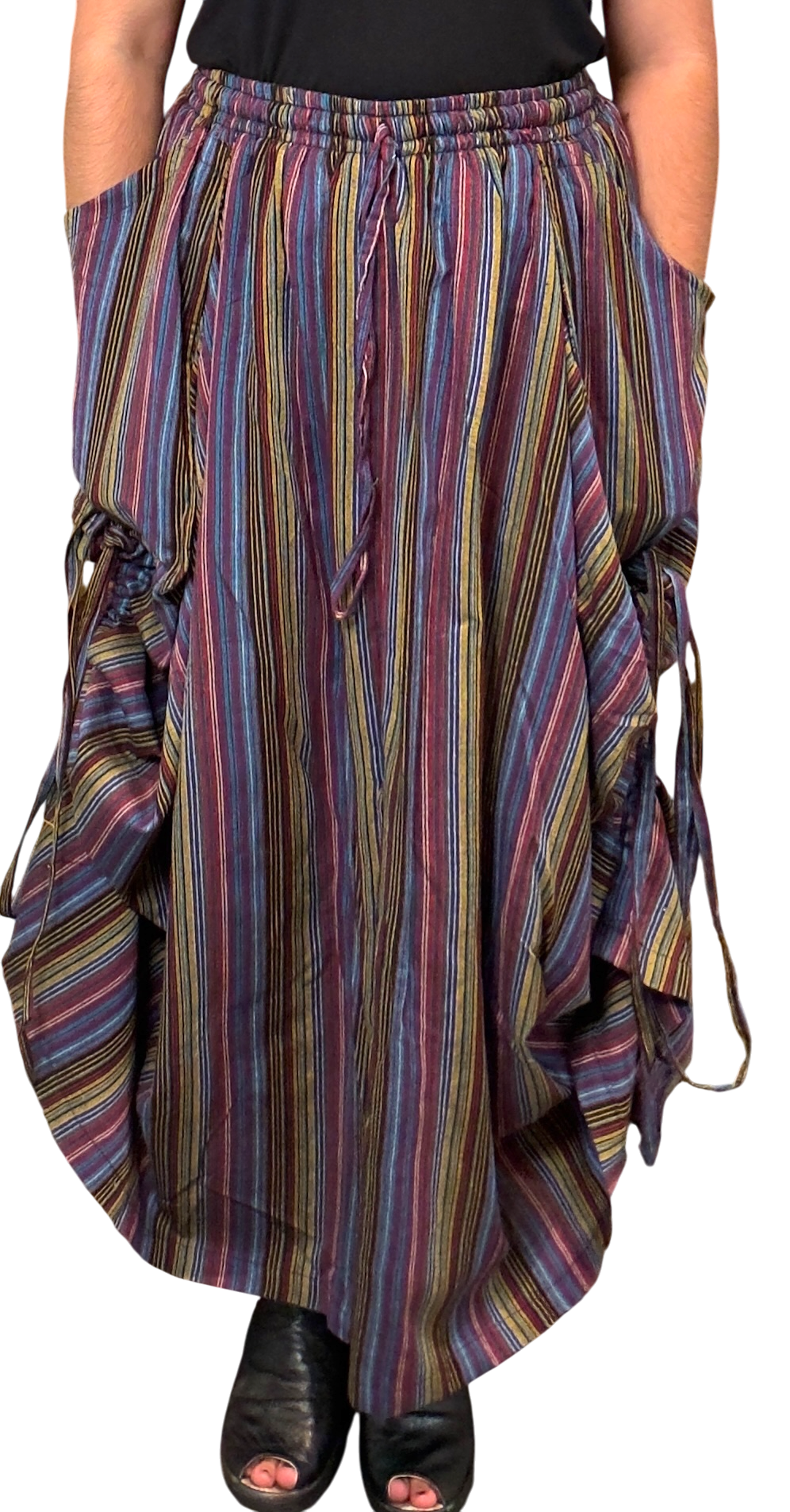 Dark Rainbow Stripped Cotton Tashi Versatile Pants/Skirt