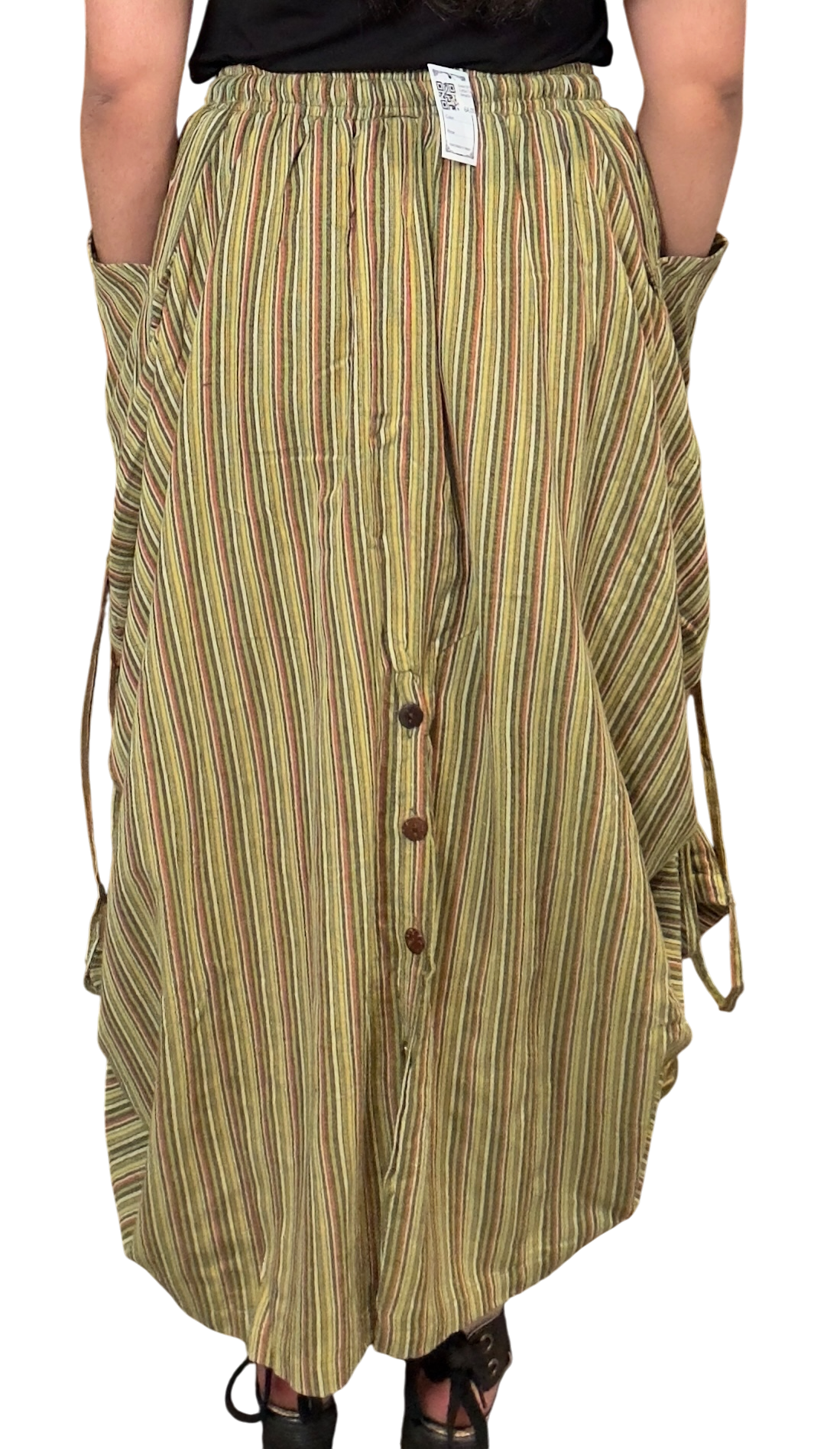 Green Stripped Cotton Tashi Versatile Pants/Skirt