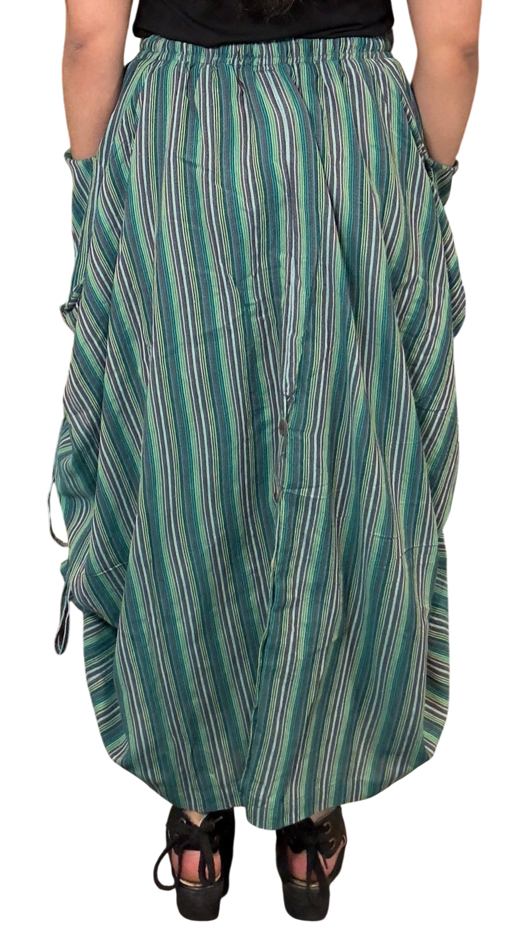 Teal Stripped Cotton Tashi Versatile Pants/Skirt