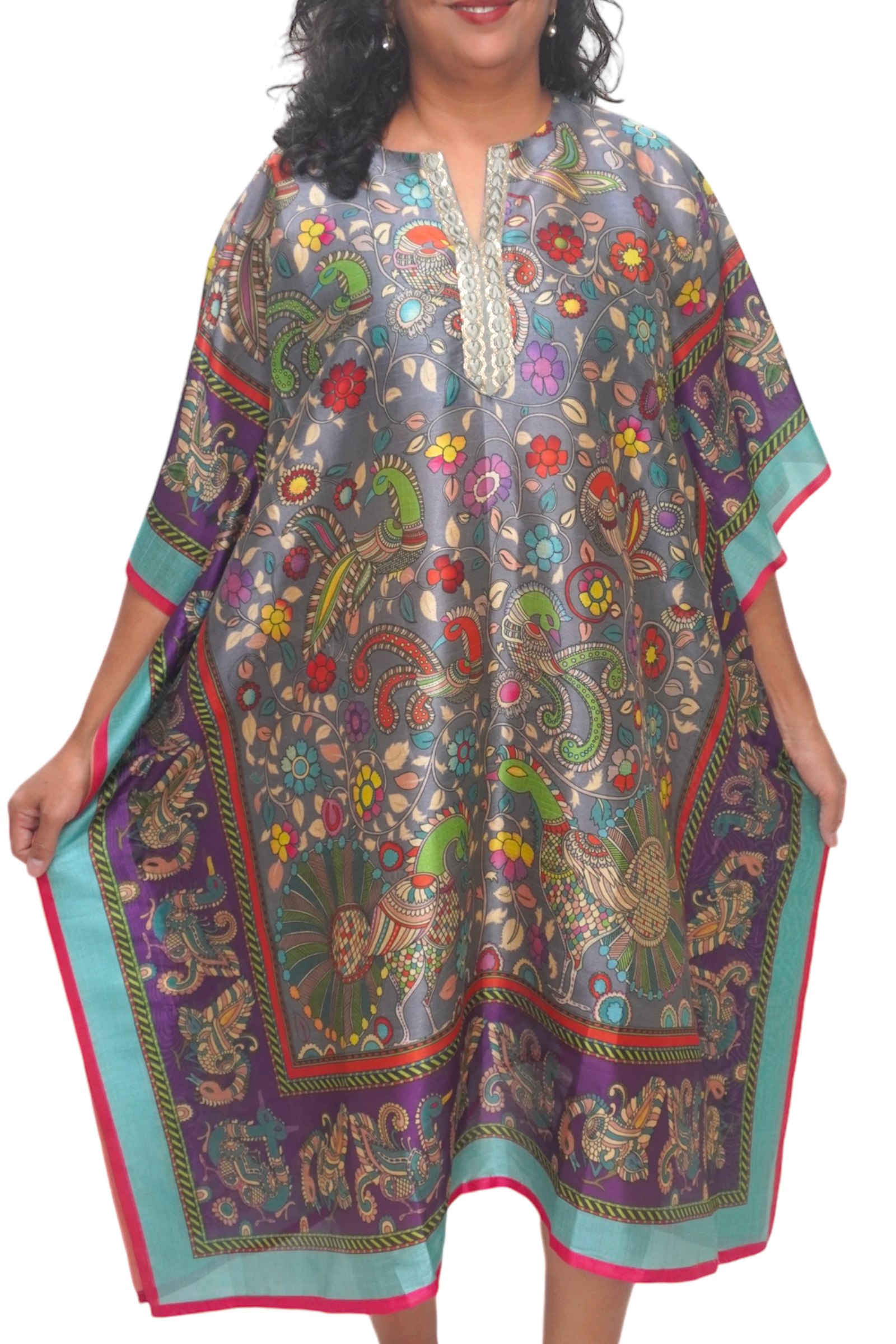 The Alexandra Silk Blend Midi Length Kaftan LOOSE FIT