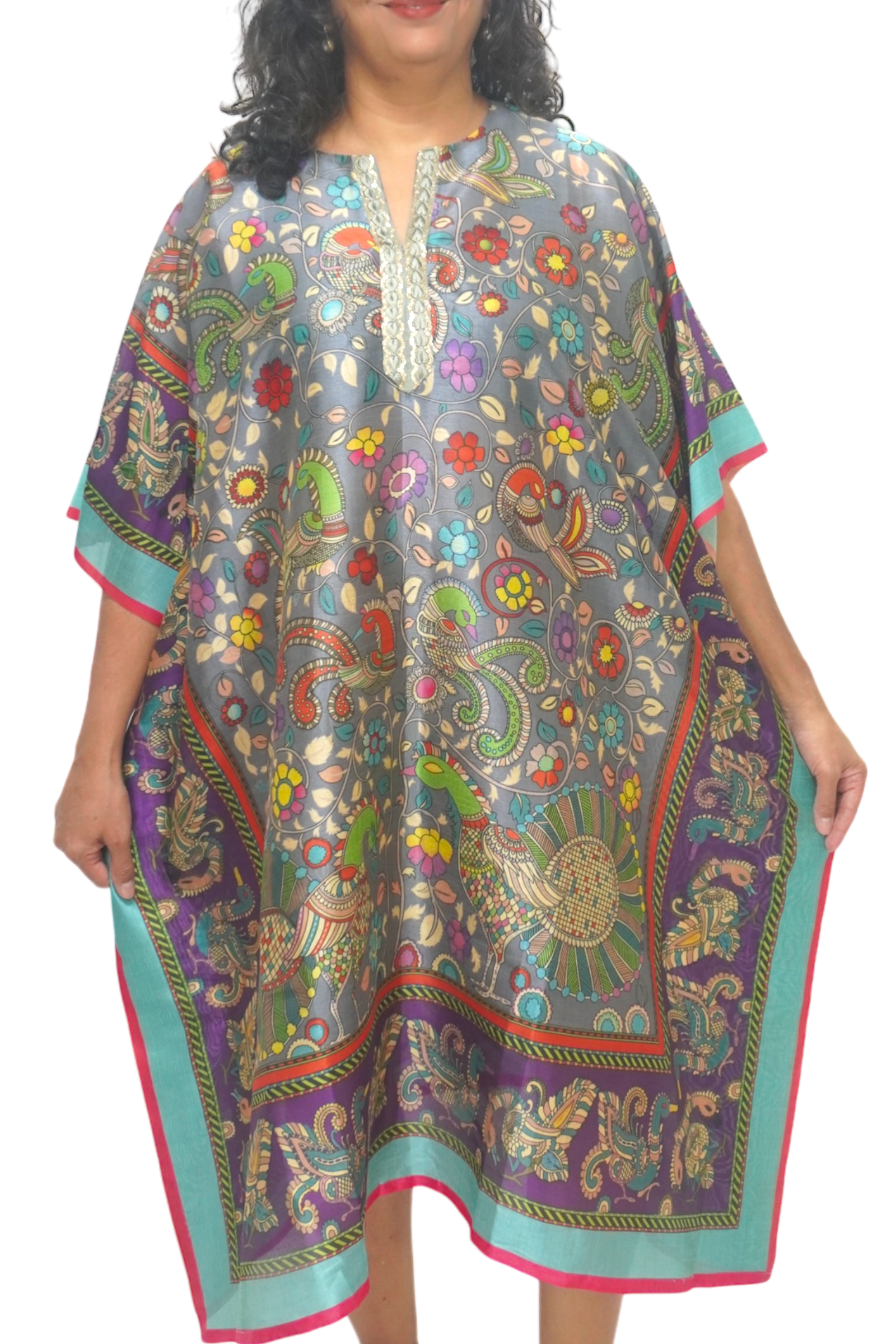 The Alexandra Silk Blend Midi Length Kaftan LOOSE FIT